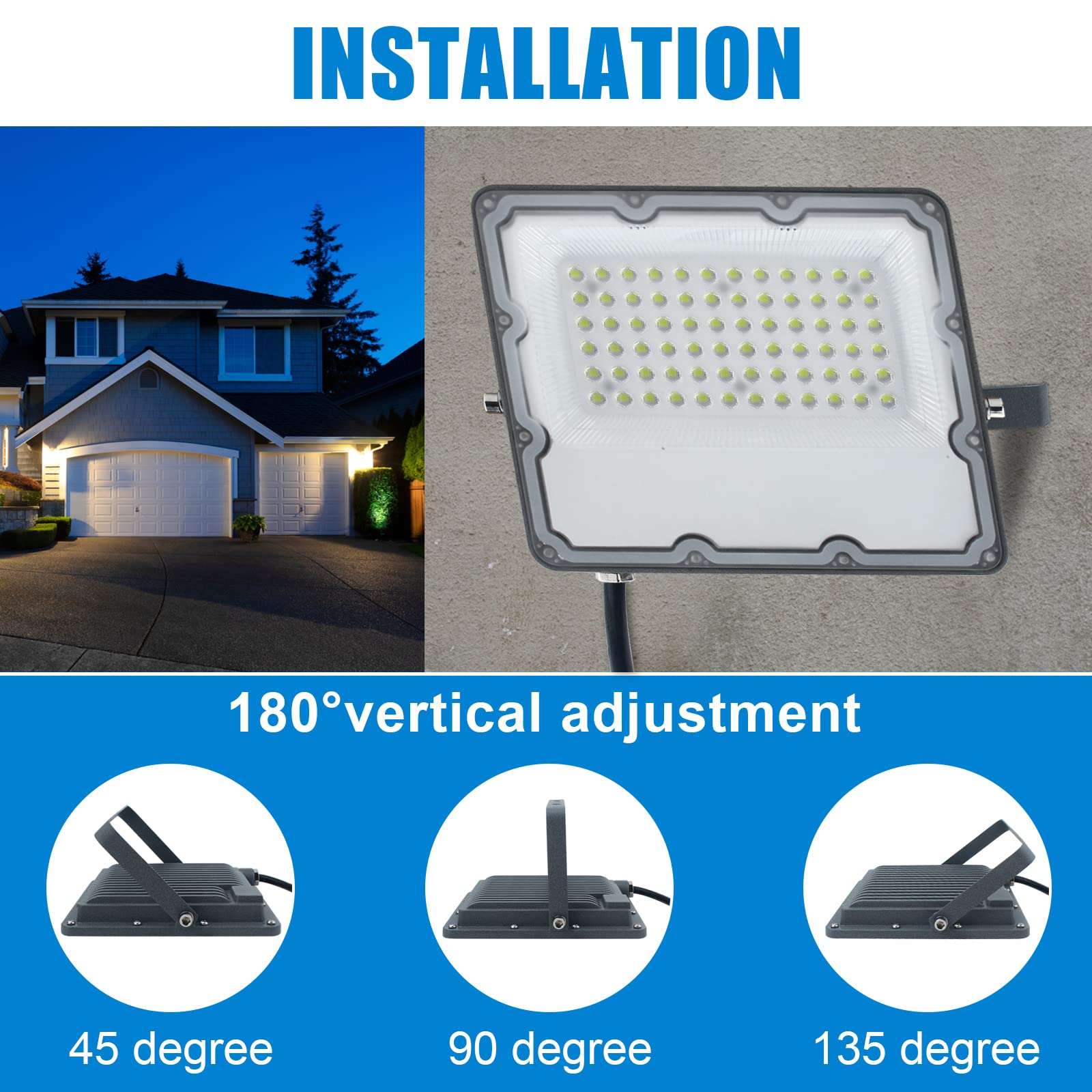 50W LED Flood Light Plug-in, 6500K White Security Light with 5000LM Brightness, IP66 Waterproof Outdoor & Indoor Wall Fixture - Perfect for Ball Grounds, Parking Lots, Pathways, Yards, and Chicken Coops - Ideal for Home Security, Landscape Lighting, and Agricultural Use