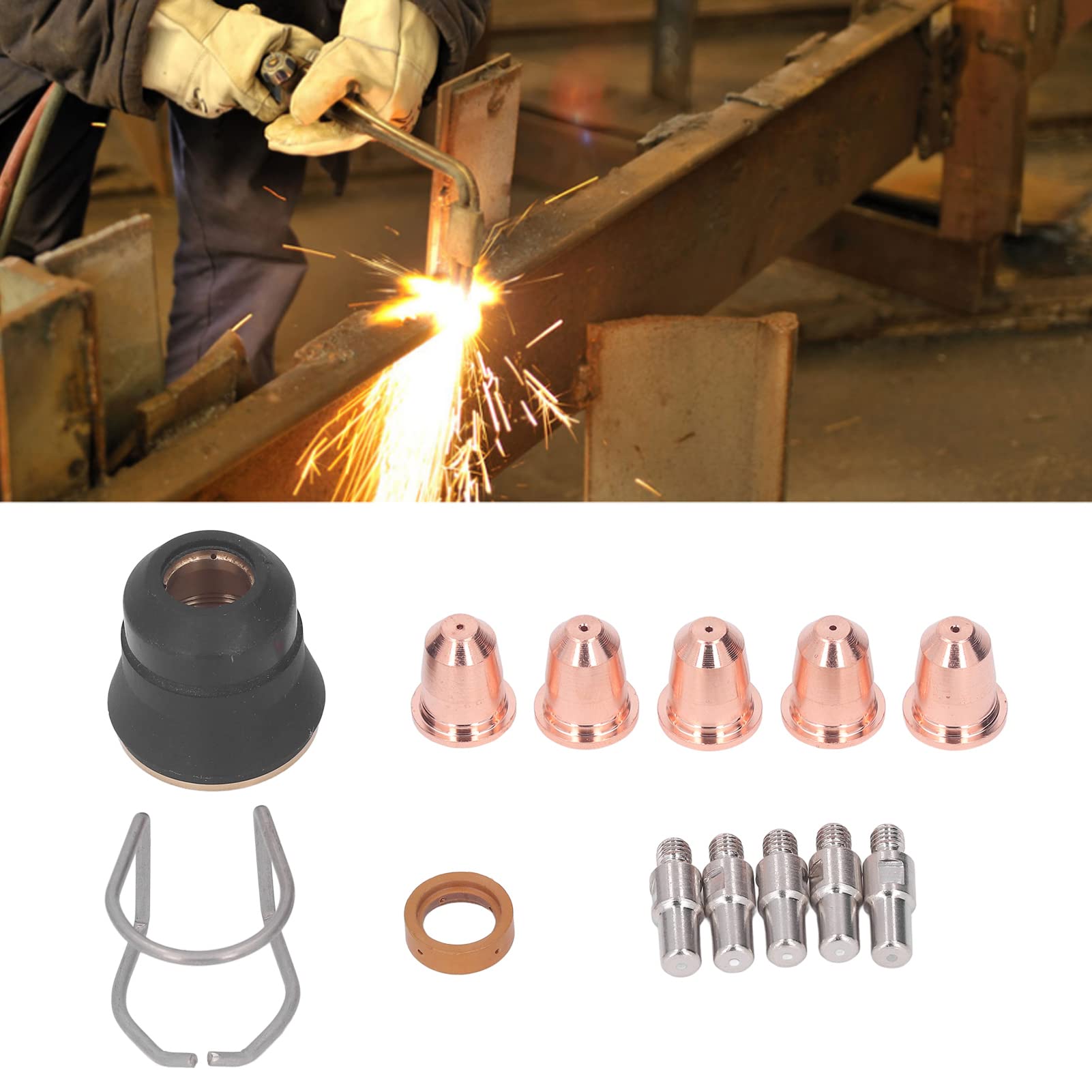 13-Piece Plasma Cutter Torch S45 Accessory Kit - High-Quality Electrode, Nozzle, Gasket & Diffuser - Durable Standard Size Replacement Parts for Metal Cutting & Welding Projects