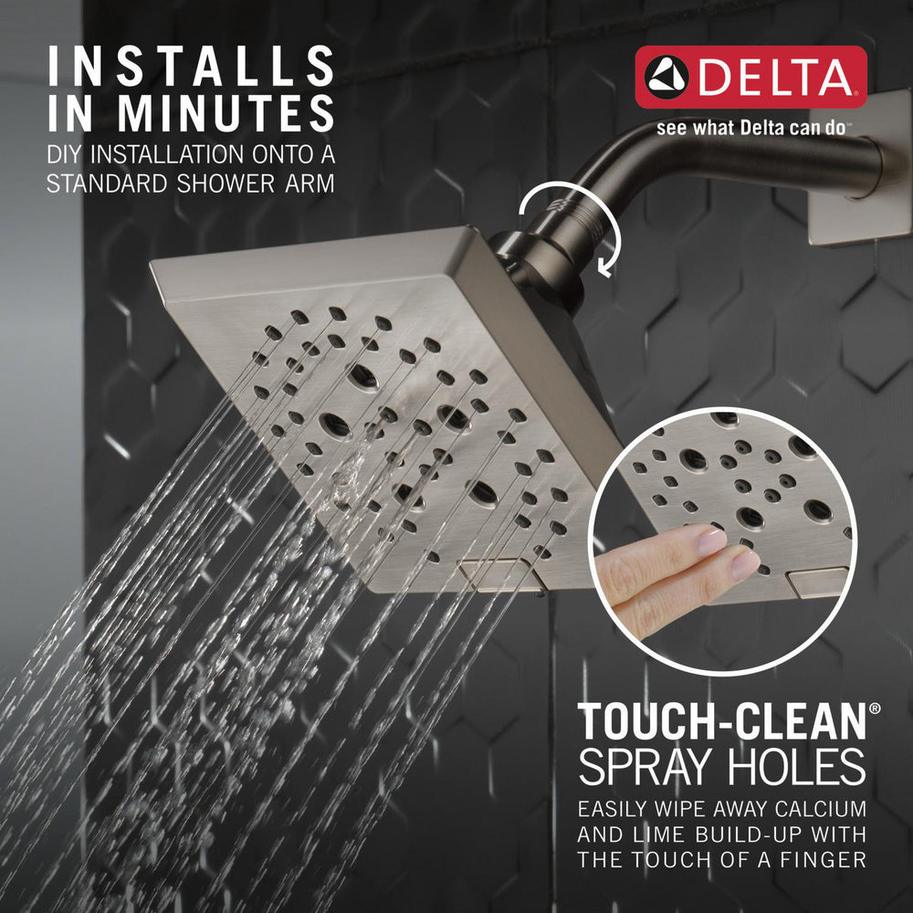 Delta H2Okinetic 5-Setting Modern Angular Shower Head with Lumicoat Stainless Steel Finish (52664-SS) - Perfect for Spa-Like Bathroom Experience and Water Conservation