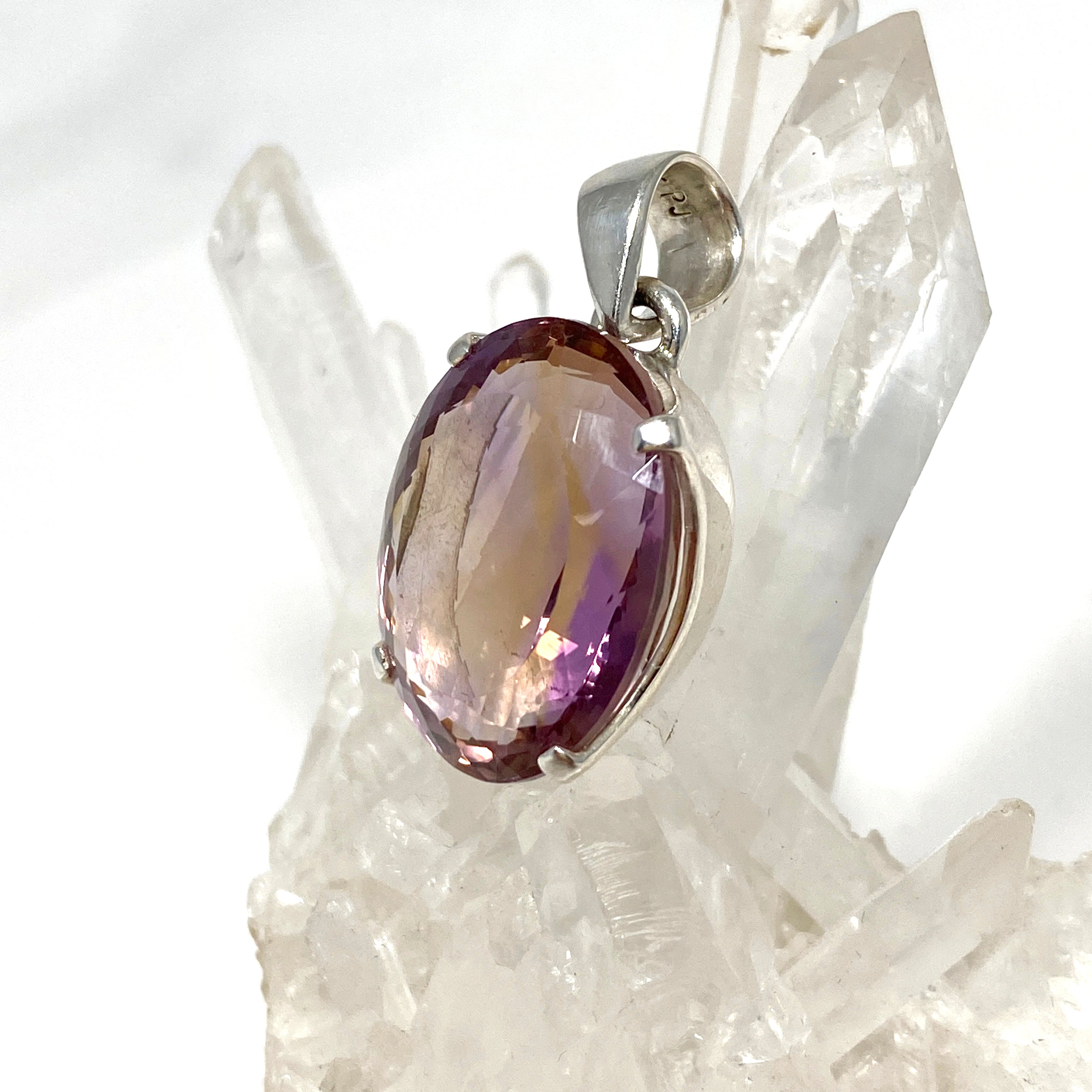 Natural Ametrine Gemstone Oval Faceted Pendant Necklace - 925 Sterling Silver Jewelry PPGJ778 for Women's Fashion & Gift Giving