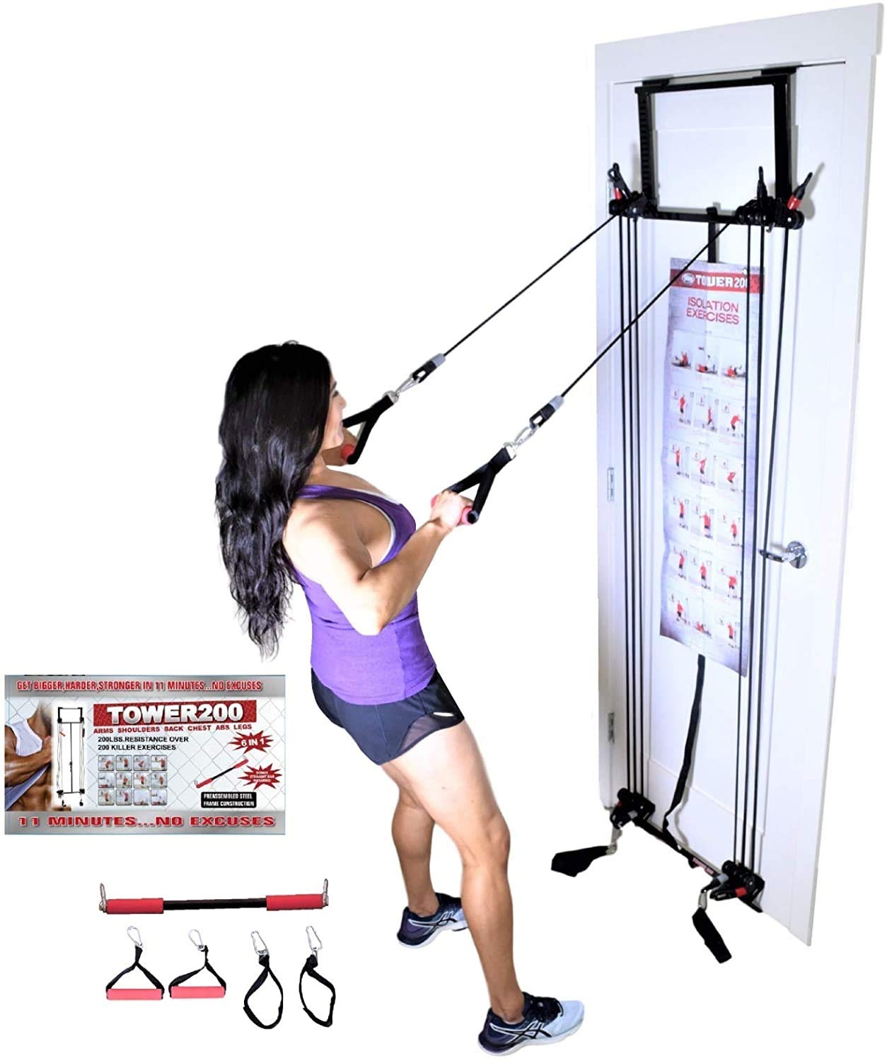 Complete Door Gym Full Body Workout System - Heavy Duty Home Fitness Equipment with Resistance Bands, Straight Bar, Hand Grips & Ankle Straps | Perfect for Strength Training, Muscle Building & Home Exercise | Ideal for Small Spaces, Apartment Workouts & Travel Fitness