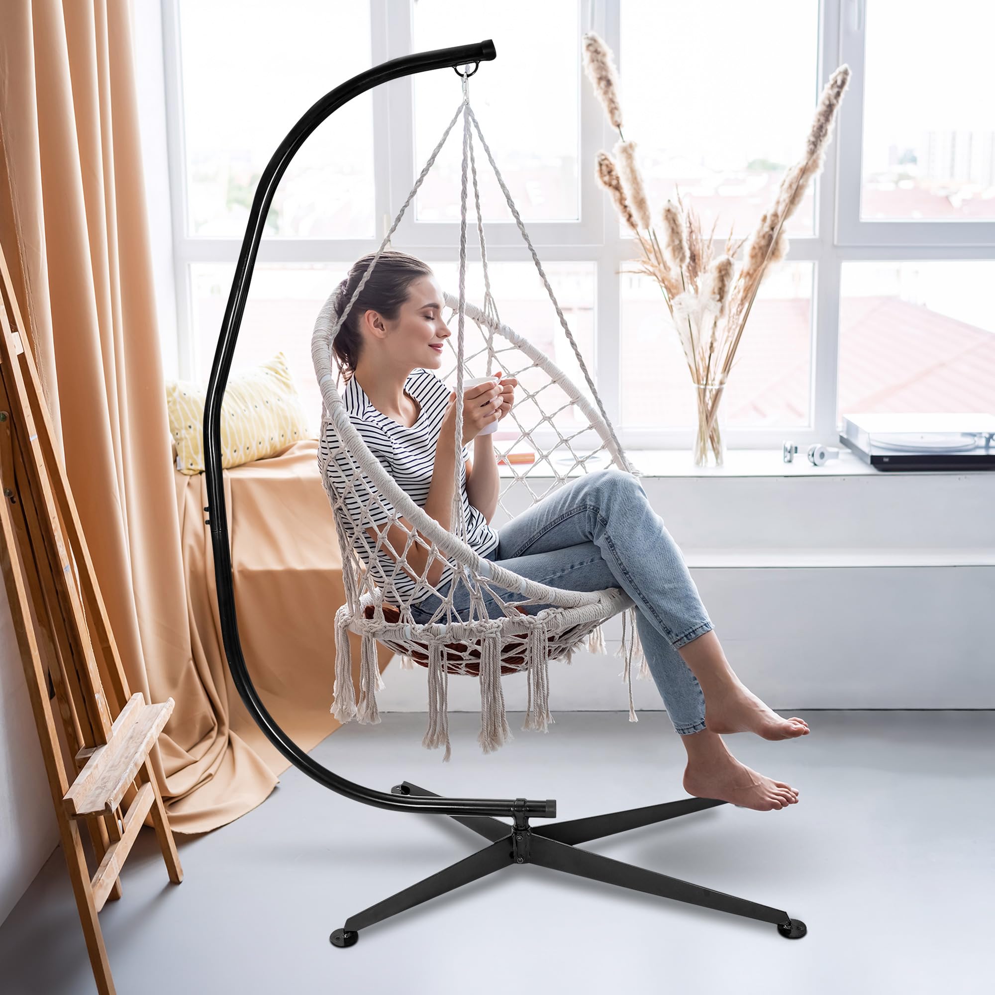 Heavy Duty Steel Hanging Hammock Stand - Indoor/Outdoor C-Shaped Frame for Swing Chairs - Perfect for Patio, Garden, Backyard & Relaxation Spaces