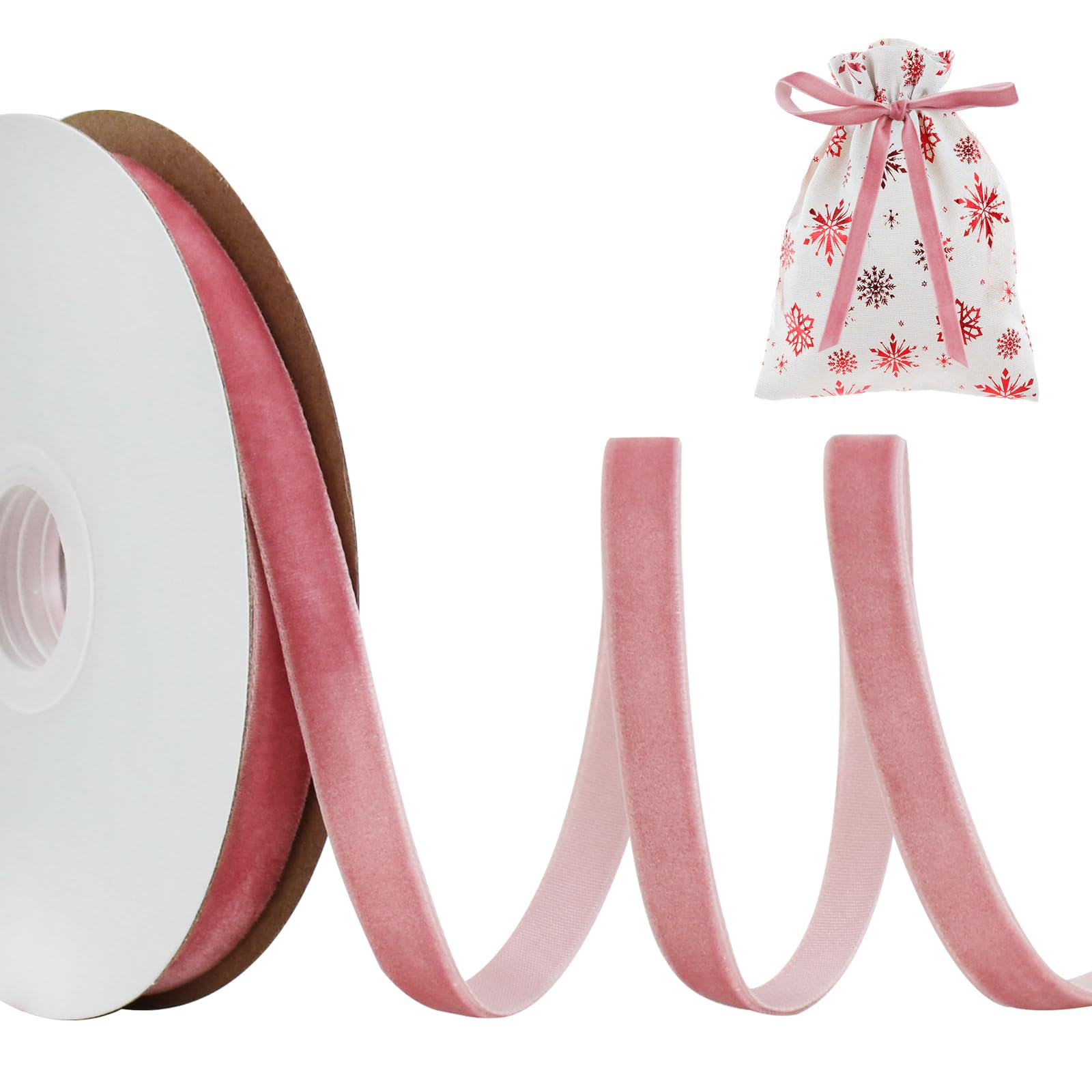 TONIFUL Pink Rose Gold Velvet Ribbon 3/8 Inch x 10 Yards - Premium Vintage Craft Ribbon for DIY Projects, Christmas Wreath Decor, Gift Wrapping, Bow Making, Valentine's Day Bouquet Packaging - Perfect for Wedding Favors, Scrapbooking & Home Decor