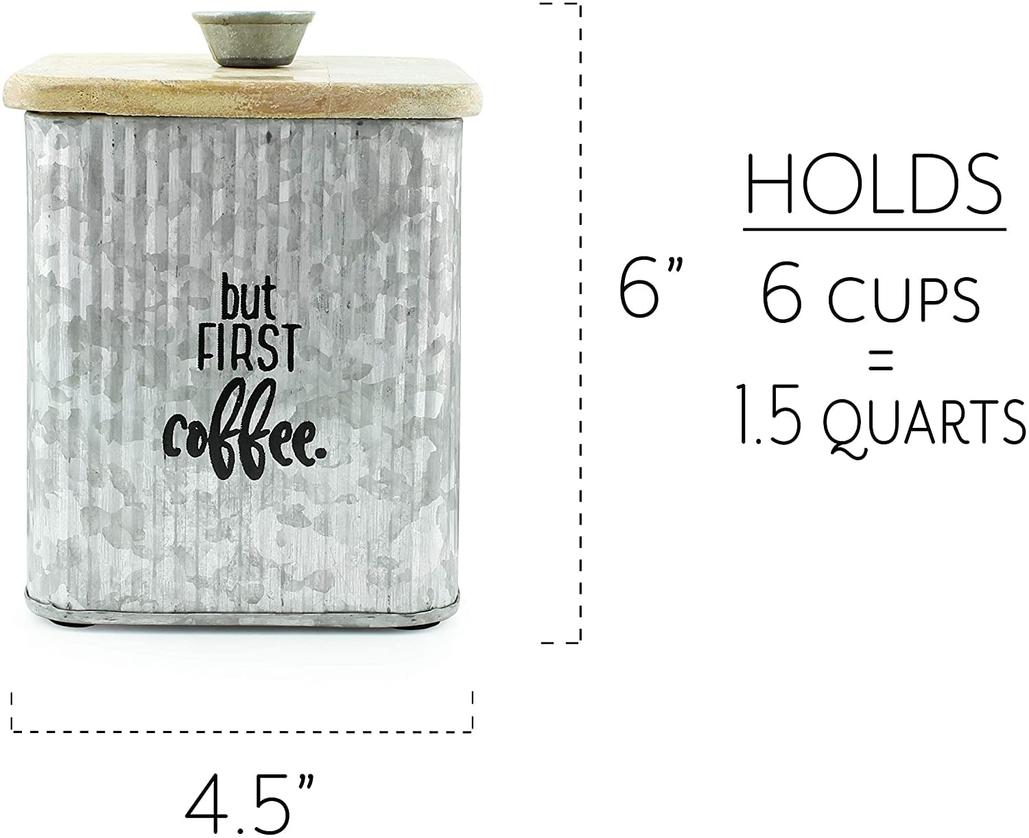 AuldHome 3-Piece Farmhouse Galvanized Canister Set - Rustic Wood & Metal Storage Containers for Coffee, Tea, Sugar - Kitchen Pantry Organization & Countertop Decor