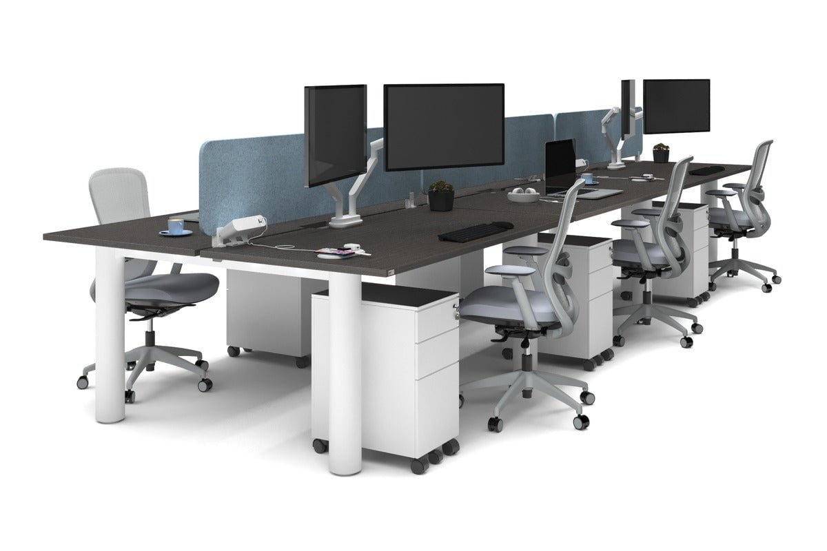 Quadro Cylinder Leg 6-Person Office Workstation Desk - 1600L x 800W with Cable Management Scallop - Perfect for Open Office Layouts & Collaborative Workspaces