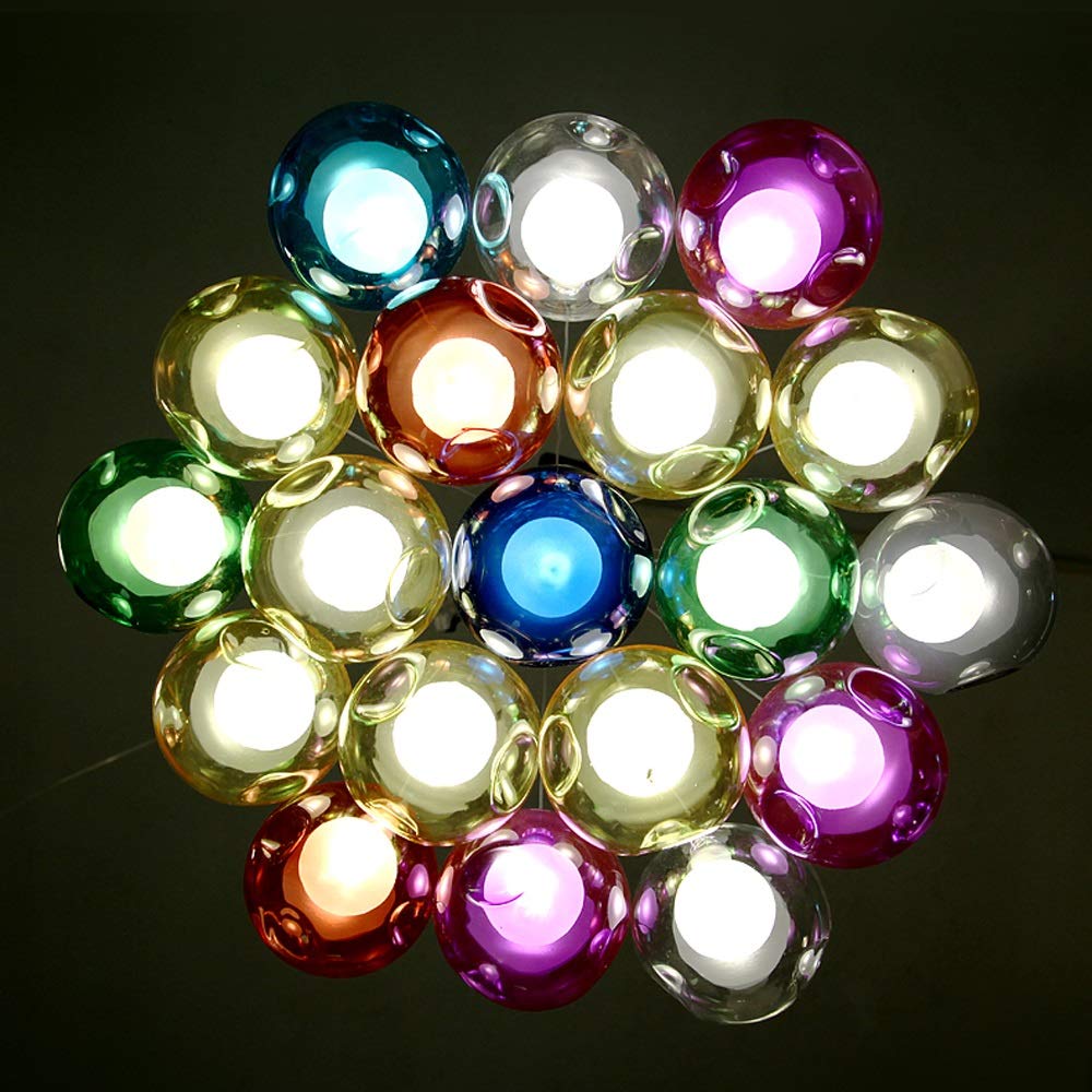 19 Bubbles Modern Glass Ball Chandelier - Multi-Colored LED Pendant Light for Stairs, Bedroom, Kids Room, Restaurant, Living Room & Clothing Store - Elegant Lighting for Home & Commercial Spaces