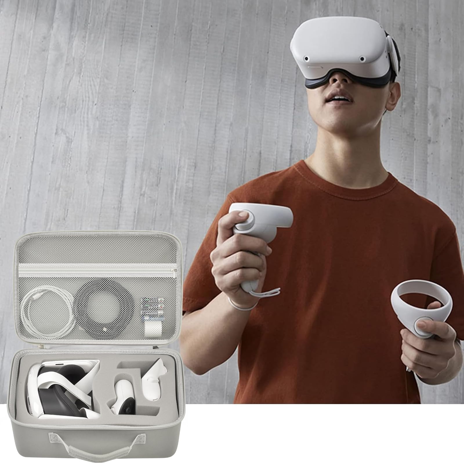 Durable Hard Carrying Case for Meta Quest 3/Quest 3S/Oculus Quest 2 VR Headset & Controllers - Protective Travel Storage Bag with Silicone Face Cover, Lens Protector & Accessories (Grey) | Perfect for VR Gaming, Travel & Safe Storage