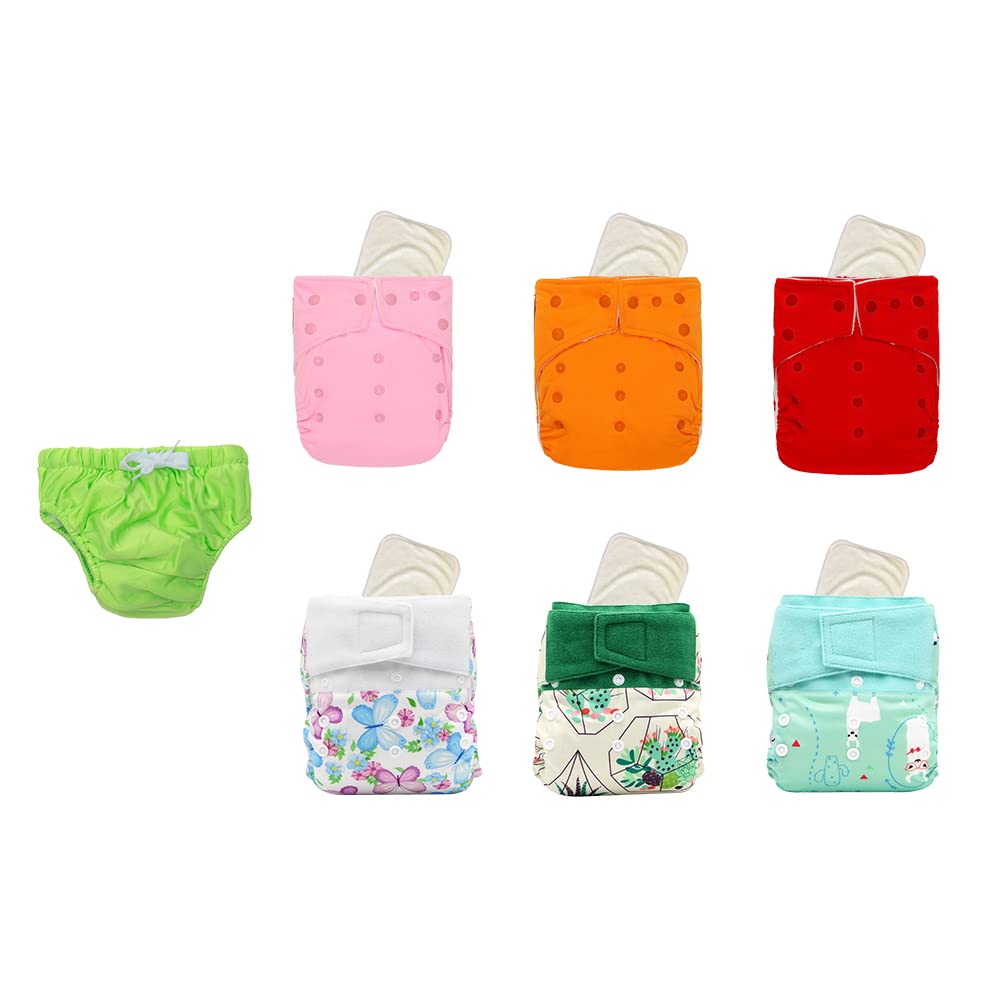 Kawaii Baby Gift Pack - 6 Pink Cloth Diapers & Bamboo Inserts for Newborns