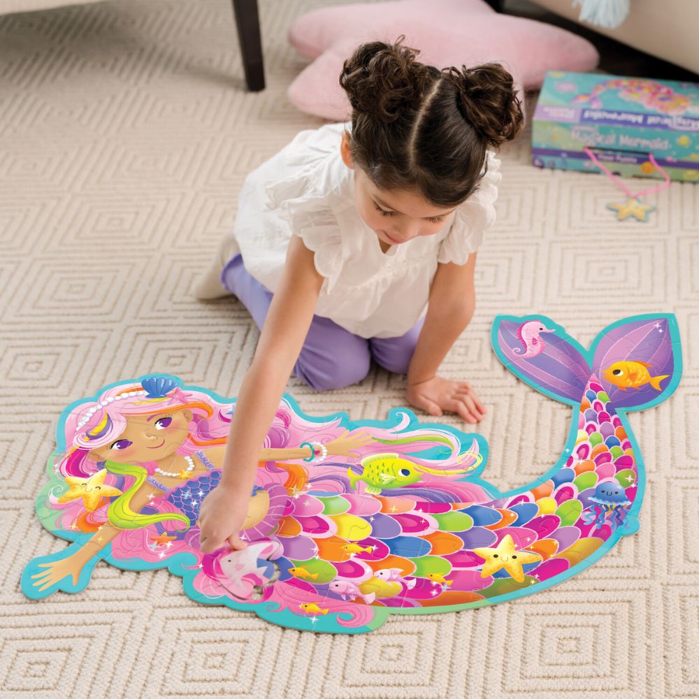 Peaceable Kingdom Shimmery Magical Mermaid Floor Puzzle for Kids - 48 Piece Large Jigsaw Puzzle with Glitter Details, Perfect for Birthday Gifts & Ocean-Themed Room Decor