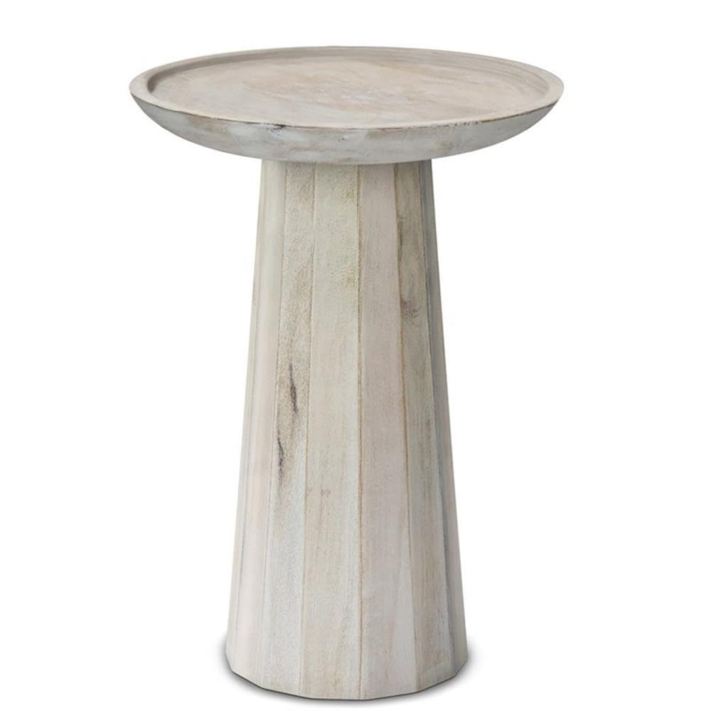 Small Boho End Table for Living Room - Round Accent Bedside Table for Small Spaces, Narrow Nightstand for Bedroom - Rustic Circle Telephone Table for Sofa Side & Office - Distressed White Finish | Perfect for Apartments, Dorms & Cozy Home Decor
