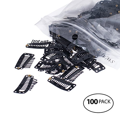 100 Pcs U-Shape Metallic Snap Clips for Hair Extensions & Wigs - Black 10-Teeth 9 Holes DIY Hairpiece Accessories with Rubber Grip | Perfect for Securing Weaves, Braids & Cosplay Hairstyles