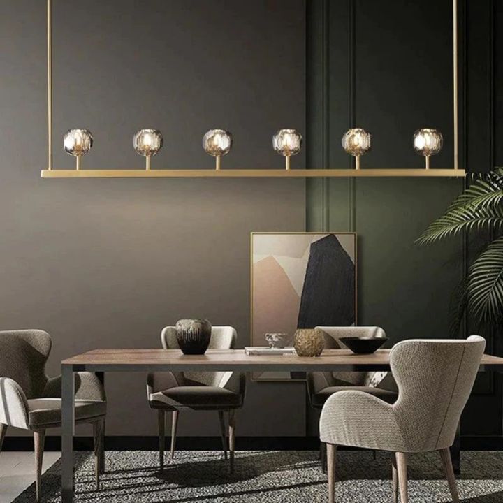 Crystal Ball Glass Linear Chandelier - 60 Inch Modern LED Pendant Light for Dining Room, Kitchen Island & Living Room Decor