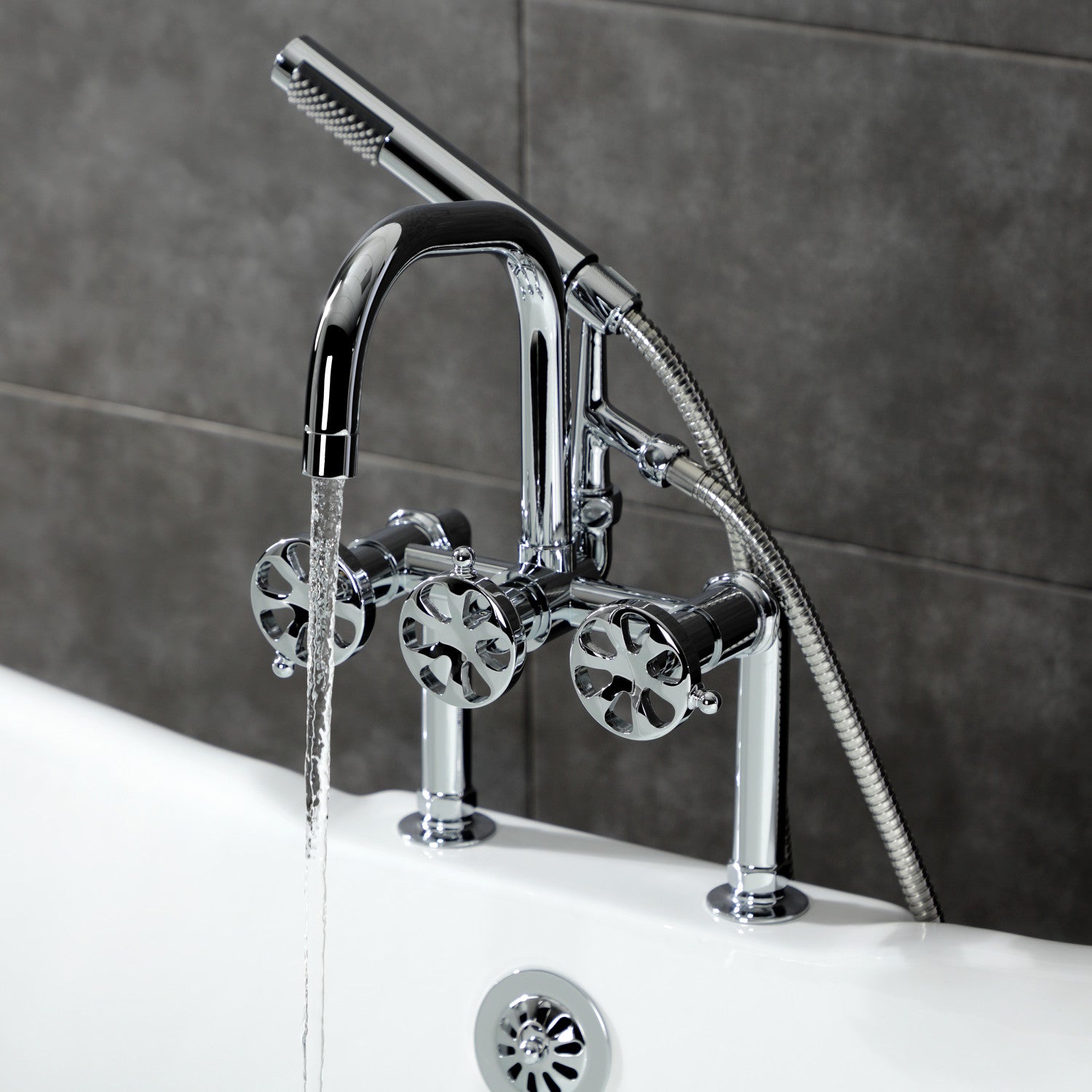 Belknap AE8401RX 3-Handle 2-Hole Deck Mount Clawfoot Bathtub Faucet with Hand Shower in Polished Chrome - Vintage Style Bathroom Fixture for Classic & Modern Homes