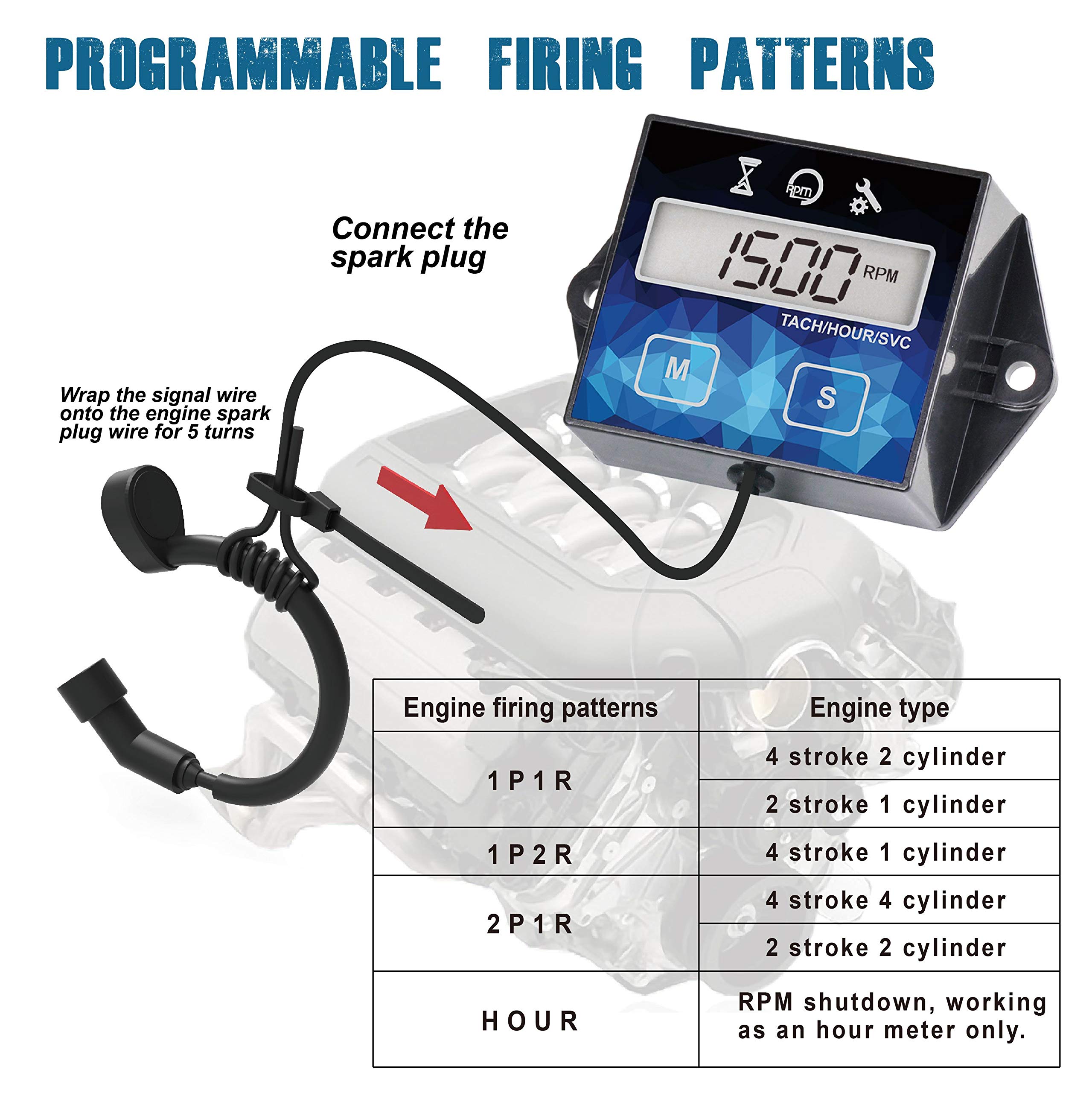 Runleader Digital Small Engine Hour Meter & Tachometer with Maintenance Reminder - Replaceable Battery, User Shutdown - Compatible with ZTR Lawn Mowers, Tractors, Generators, Marine Outboards & ATVs - Track Engine Hours for Maintenance Scheduling (1)