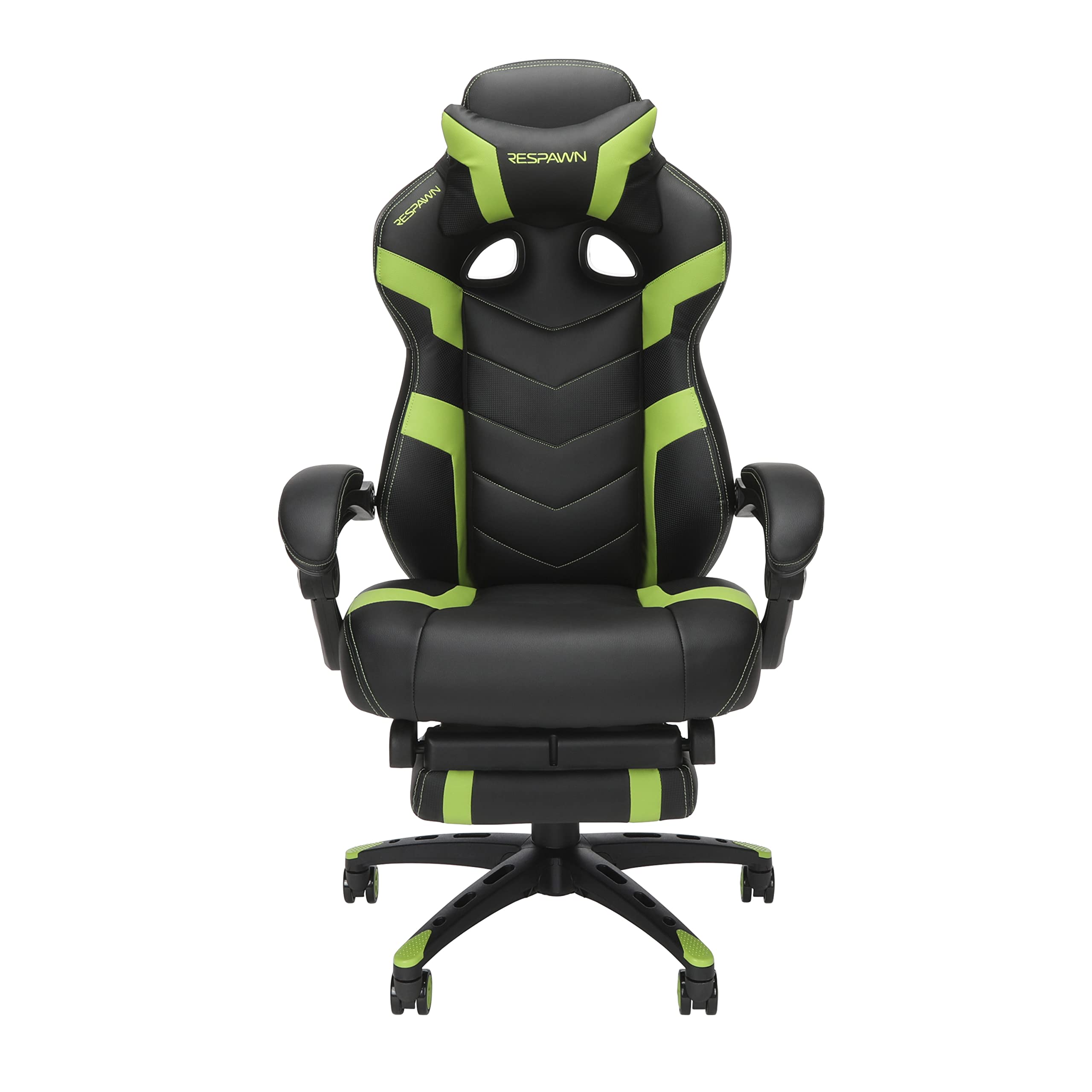 RESPAWN 110 Ergonomic Gaming Chair with Footrest Recliner - Racing Style High Back Office Chair for PC & Desk - 360° Swivel, Adjustable Lumbar Support & Headrest - Padded Armrests - Green (2021 Model) - Perfect for Gaming, Streaming & Home Office Workspace