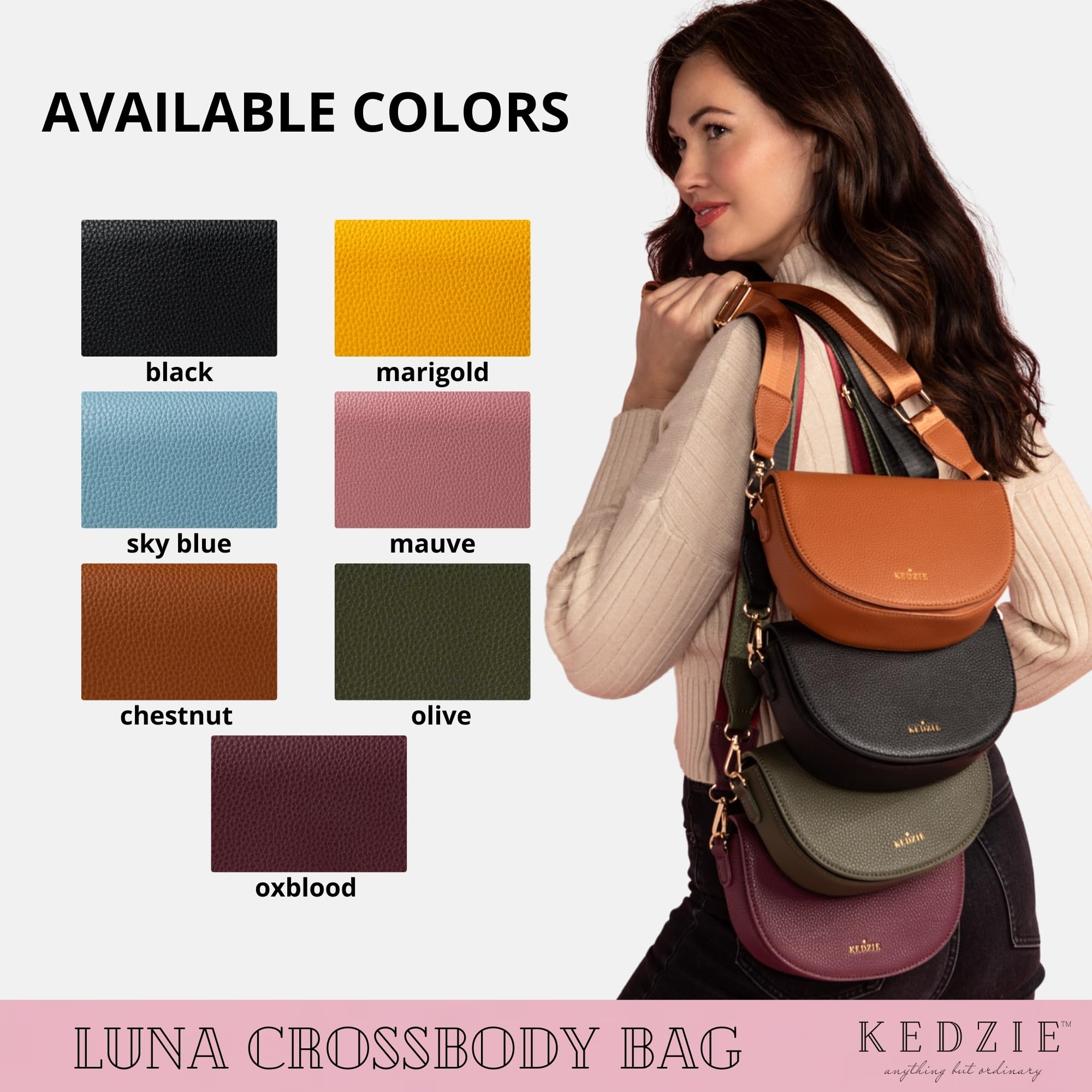 KEDZIE Luna Crossbody Bag for Women - Adjustable Removable Strap Shoulder Purse & Messenger Bag - Perfect for Work, Travel & Everyday Use
