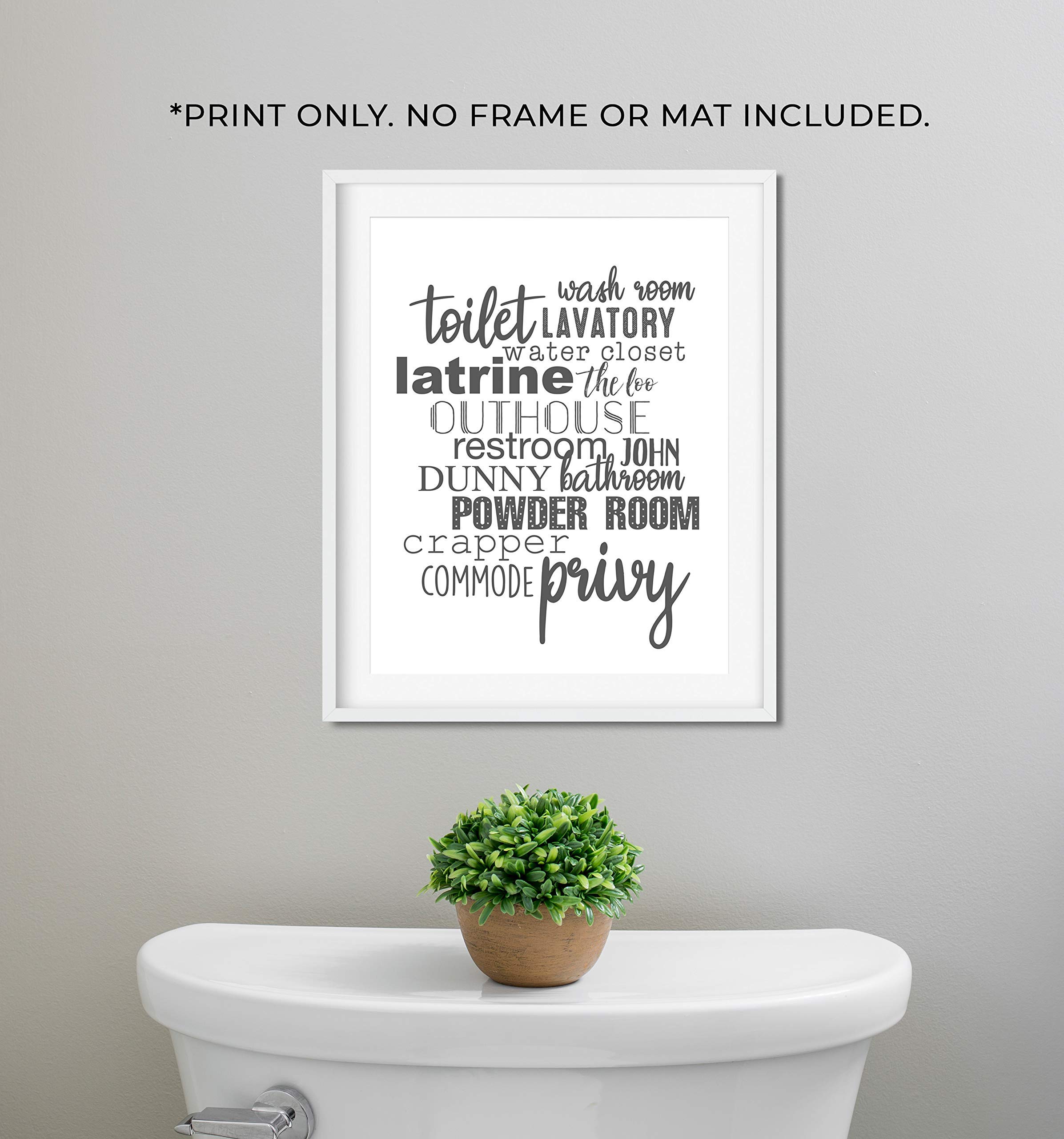 Funny Bathroom Sign - Toilet Bathroom Names Unframed 11x14 Art Print - Perfect for Home Decor, Housewarming Gift & Bathroom Wall Art