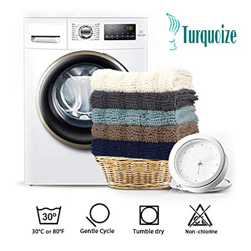 Turquoise Chenille Bathroom Runner - Extra Long Non-Slip Absorbent Shaggy Rug for Bathroom, Kitchen & Living Room - Soft Plush Bath Mat for Shower, Vanity & High Traffic Areas - 47