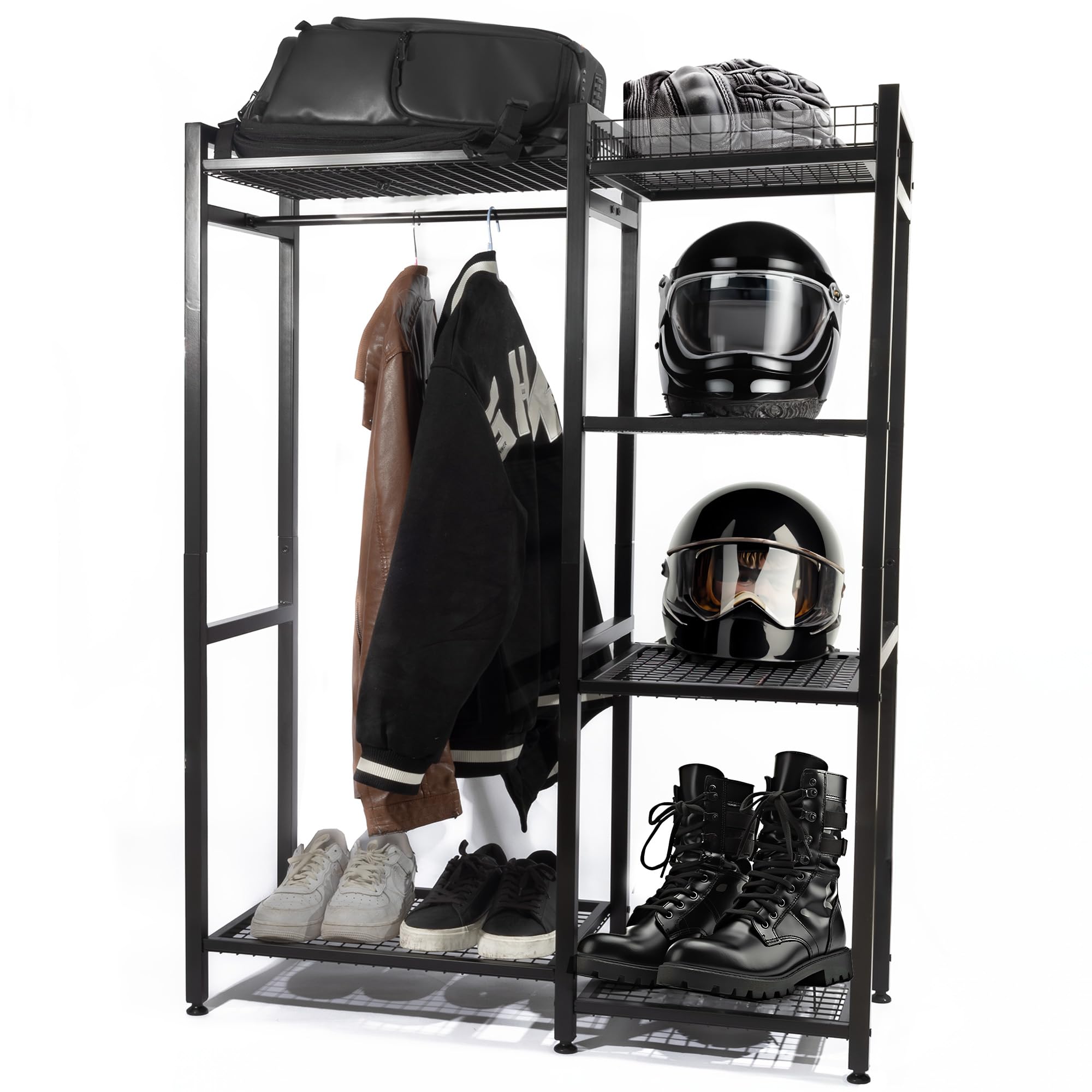 Motorcycle Helmet Holder & Gear Storage Rack - Heavy Duty Helmet Stand for Helmets, Jackets, Gloves & Boots - Perfect for Garage, Showroom & Motorcycle Accessories Display