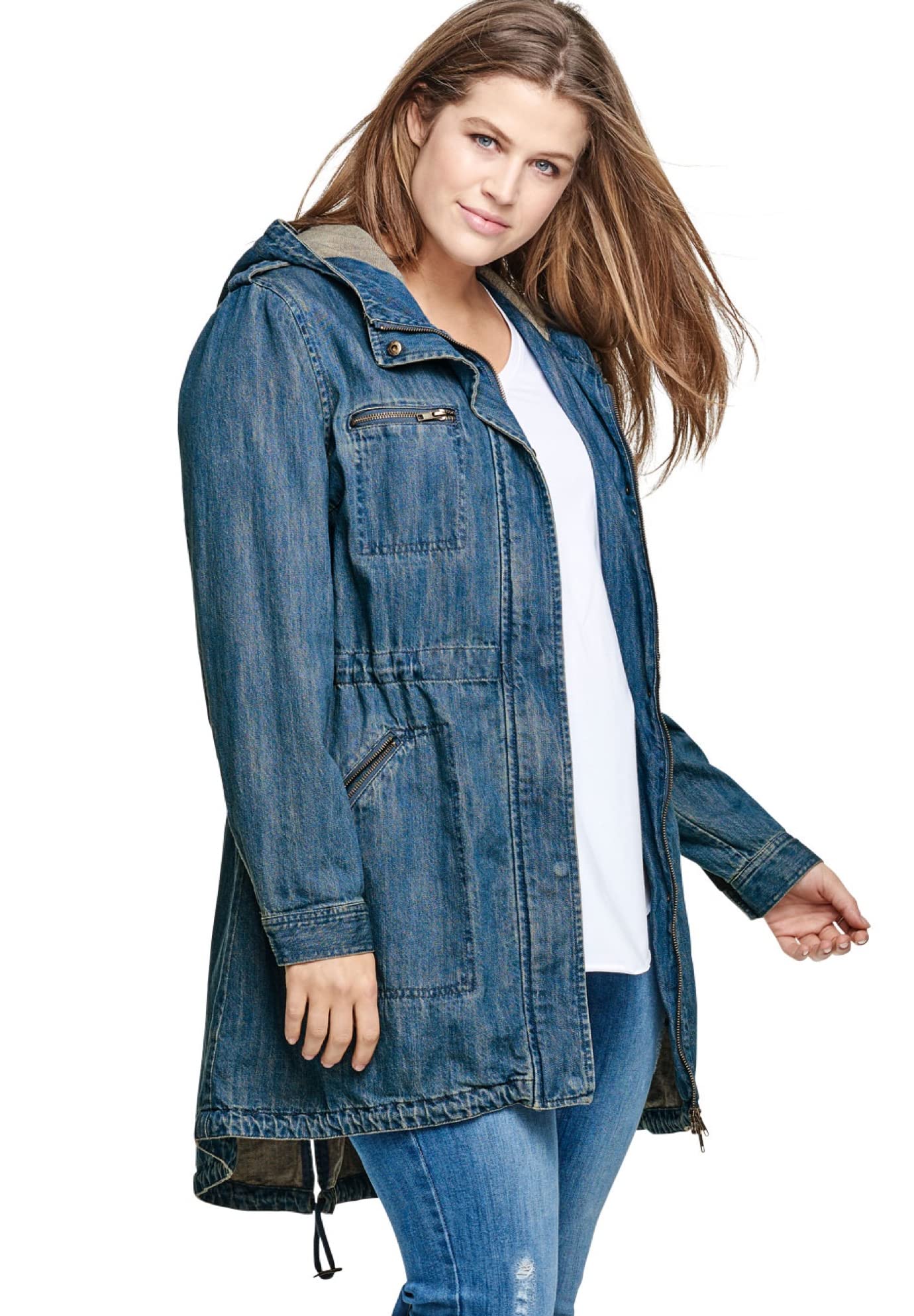 Ellos Women's Plus Size Hooded Anorak Denim Jacket - Stylish & Comfortable Outerwear for Casual Wear, Travel & Outdoor Activities