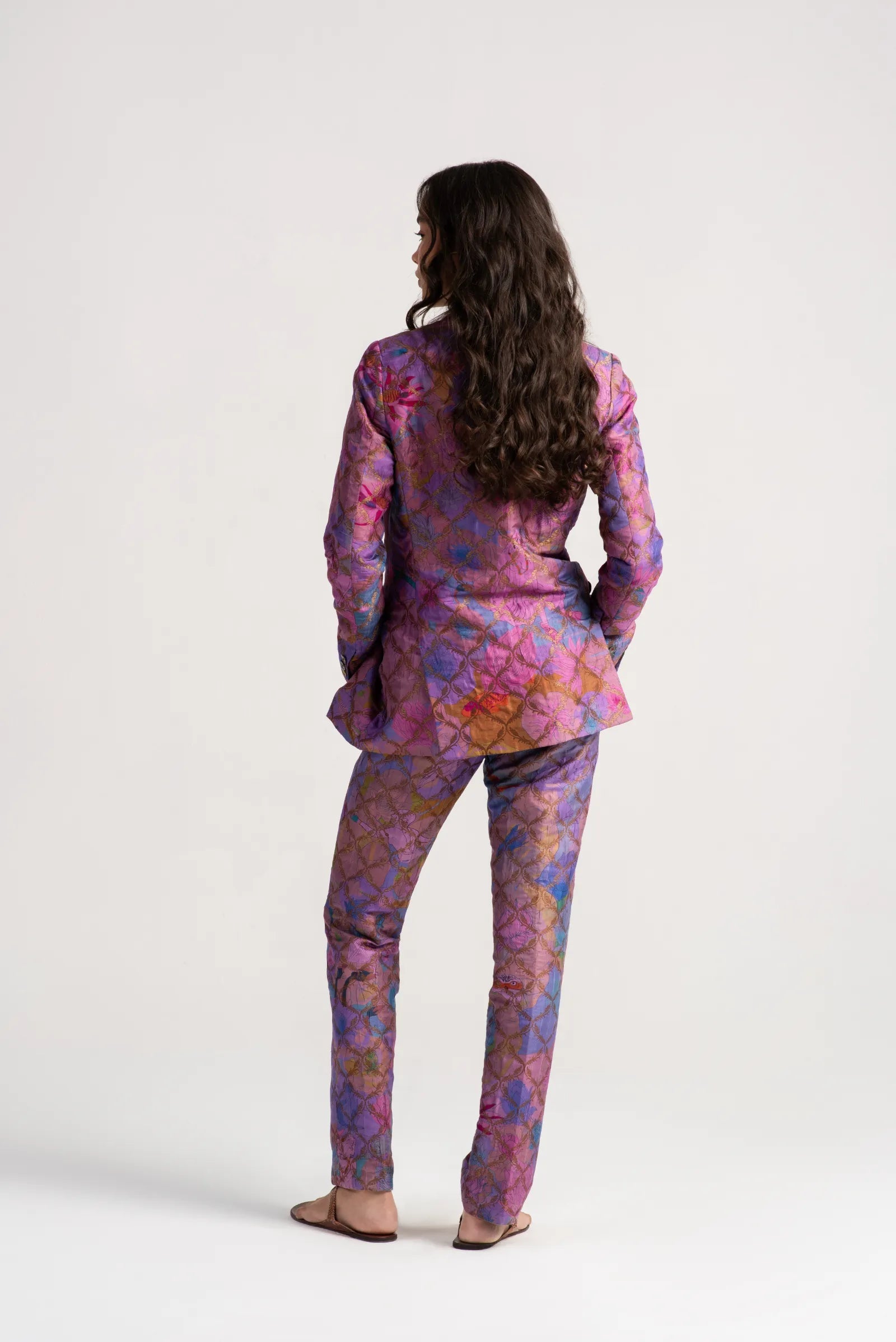 Boot Cut Trousers Women's Silk Brocade Pants in Amethyst Purple - Elegant Evening Wear & Special Occasion Outfit