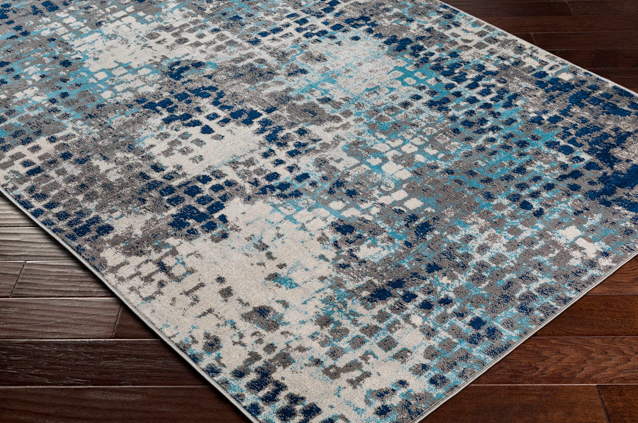 Hauteloom Modern Area Rug for Living Room and Bedroom - Navy, Sky Blue, Charcoal - 6'7