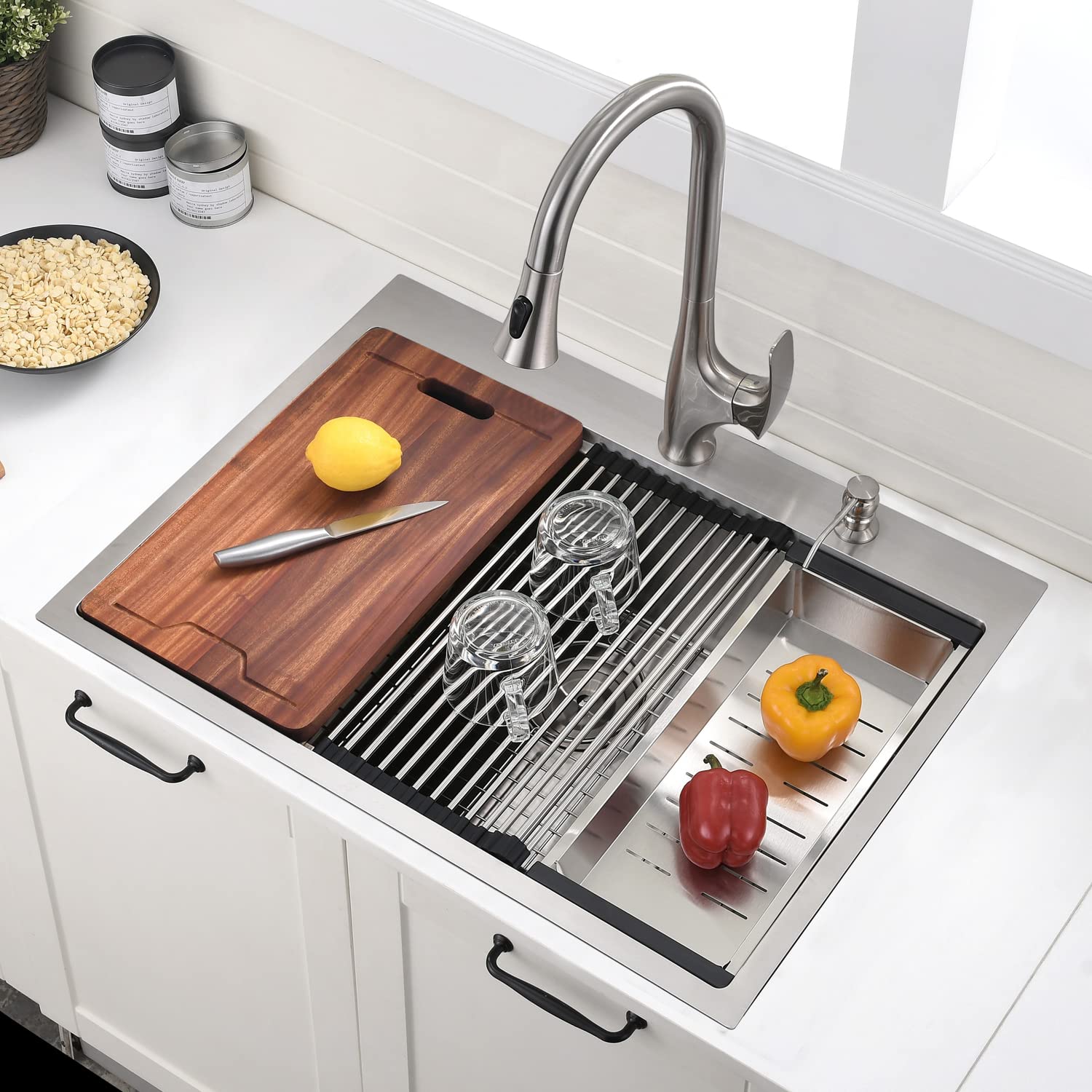 28x22 Inch Drop-In Stainless Steel Kitchen Sink Workstation - VOKIM 16 Gauge Top Mount 10