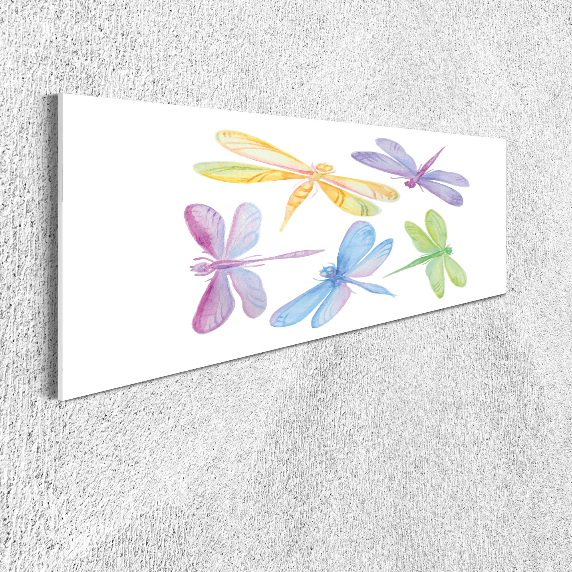 Ambesonne Dragonfly Acrylic Glass Wall Art - Colorful Watercolor Winged Insects Spring Decor - 47x16 Inch Panoramic Wall Picture for Living Room, Bedroom & Dorm - Mauve Green Blue Tones - Perfect for Nature Lovers & Home Decoration