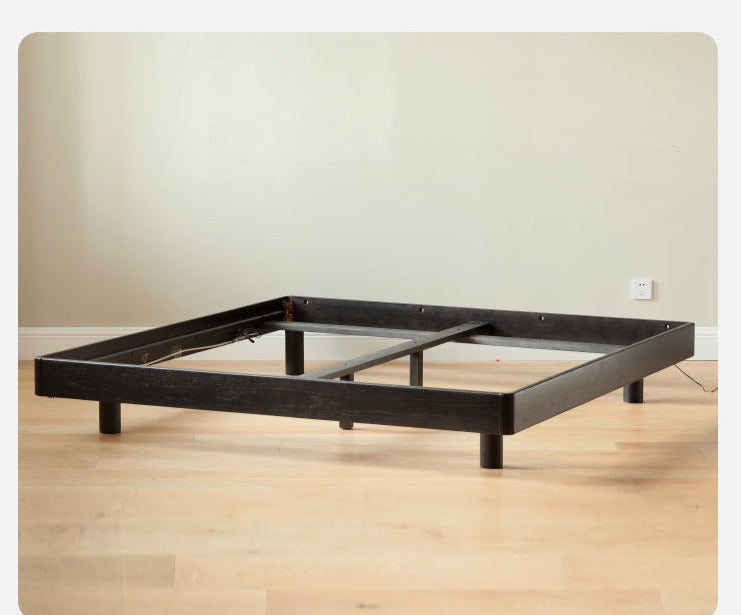 Solid Oak Wood Floating Platform Bed - No Headboard, Black Finish with LED Lights - Perfect for Modern Bedroom & Minimalist Home Decor