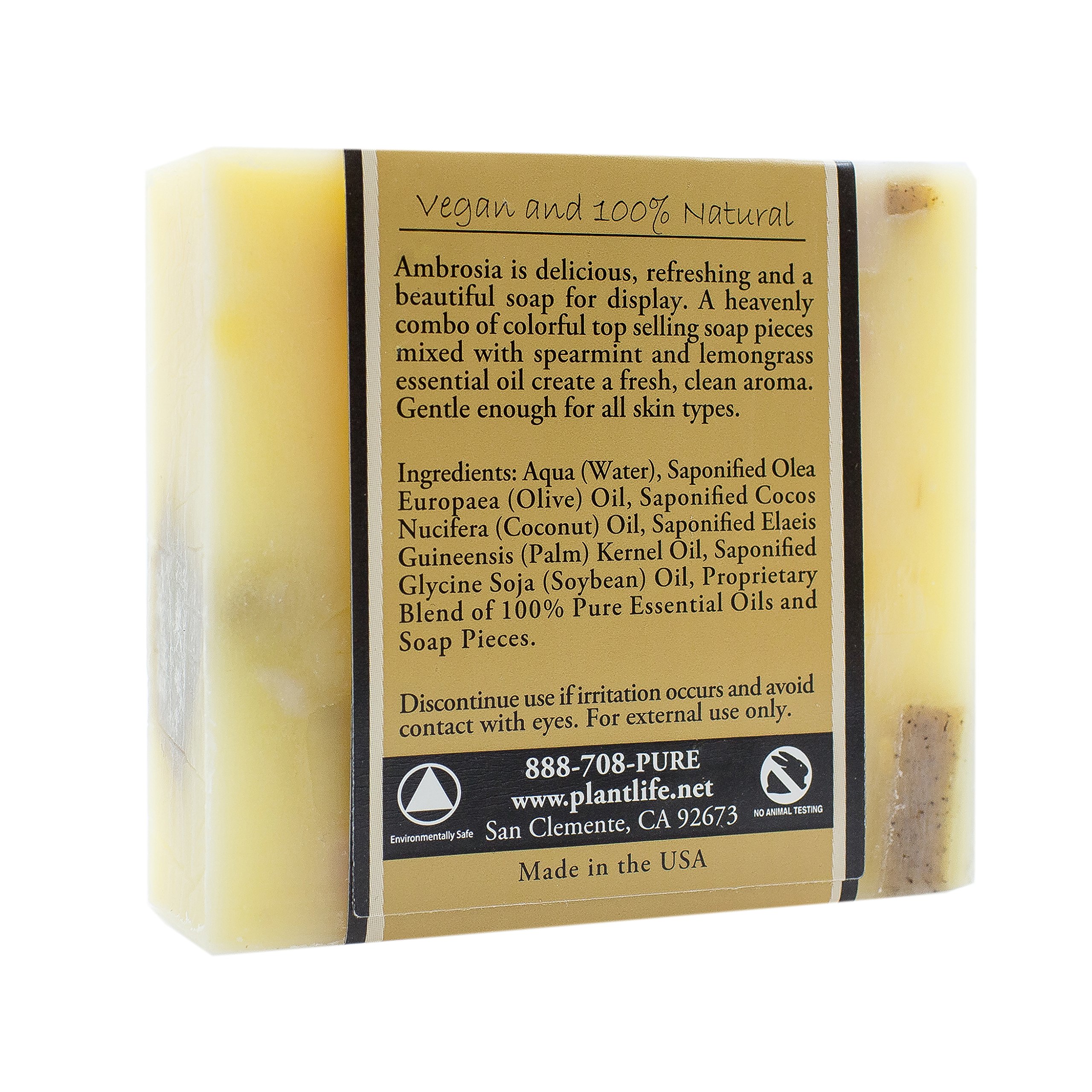 Plantlife Aromatherapy Herbal Soap Bar with Natural Ingredients & Essential Oils - Moisturizing Cleanser for Dry & Sensitive Skin - Ambrosia Scent - 4 oz Bar Soap - Perfect for Spa, Bath & Relaxation at Home