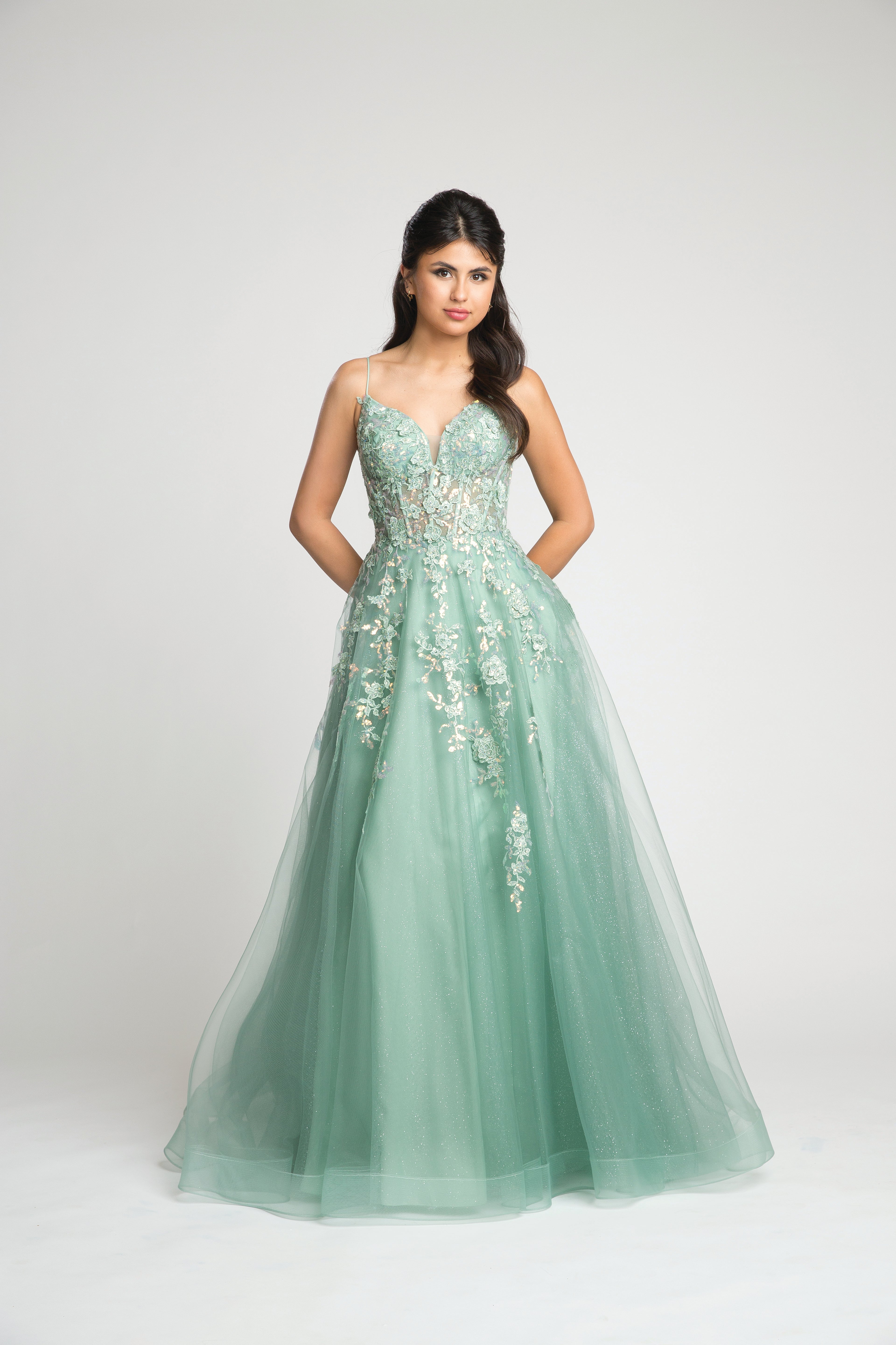 Fiesta Fashions 67051 Lace Embroidered Tulle Corset Dress for Women - Elegant Formal Gown for Prom, Wedding, and Evening Events