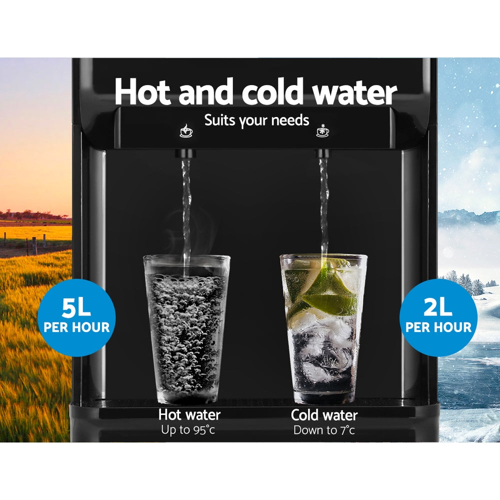 Black Instant Hot & Cold Water Cooler Dispenser with Dual Taps - Perfect for Office, Home, or Kitchen Countertop Use