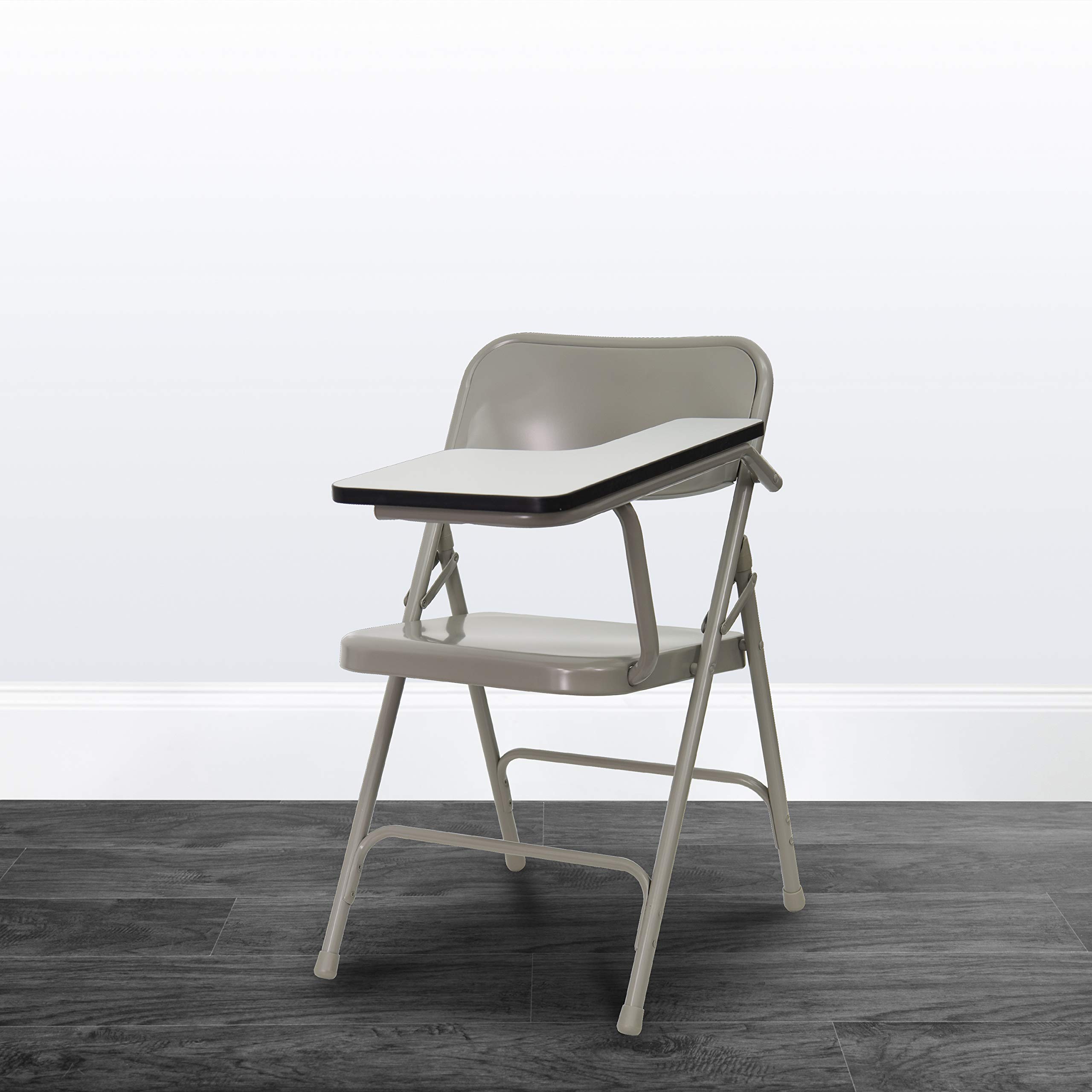 2 Pack Premium Steel Beige Folding Chair with Left-Handed Tablet Arm - Heavy Duty Event Chairs for Weddings, Conferences & Outdoor Gatherings