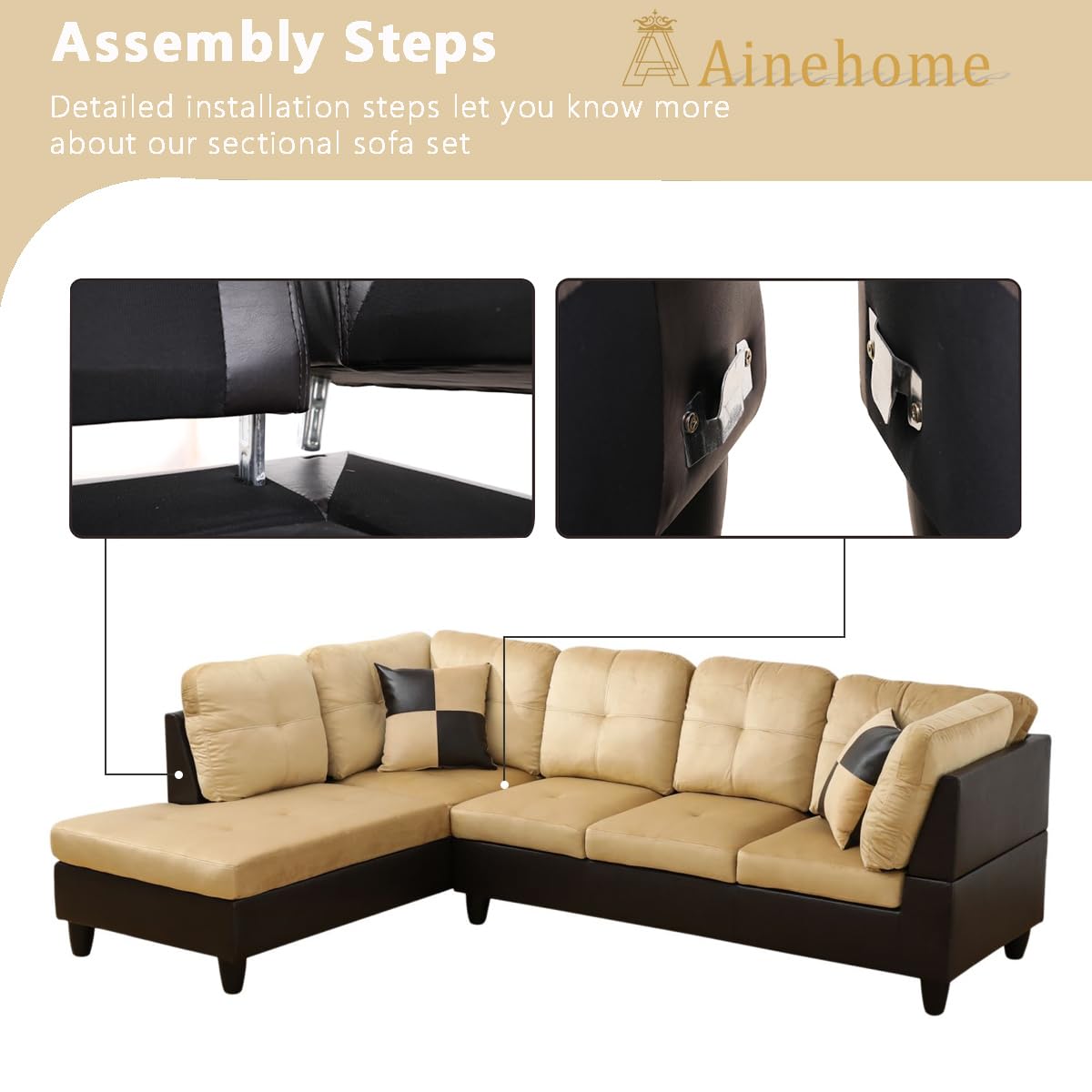 Ainehome 2-Piece L-Shaped Sectional Sofa Set - Soft Microfiber Couch with Chaise Lounge, Modern Living Room Furniture (Beige, Left-Facing) - Perfect for Small Spaces, Apartments & Cozy Family Gatherings
