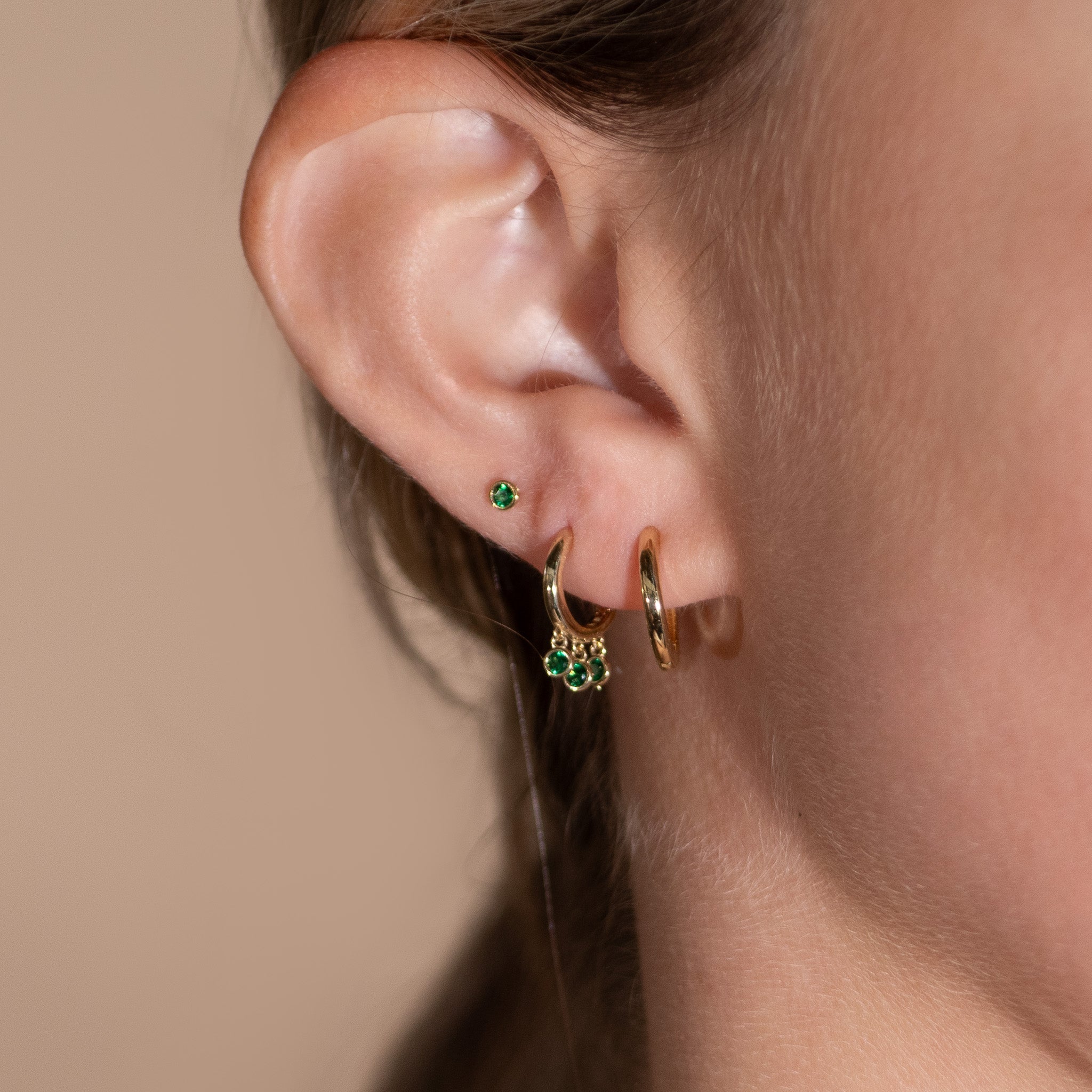 14K Solid Yellow Gold Emerald Charm Hoop Earrings - Elegant Jewelry for Women, Perfect for Parties, Weddings & Everyday Wear