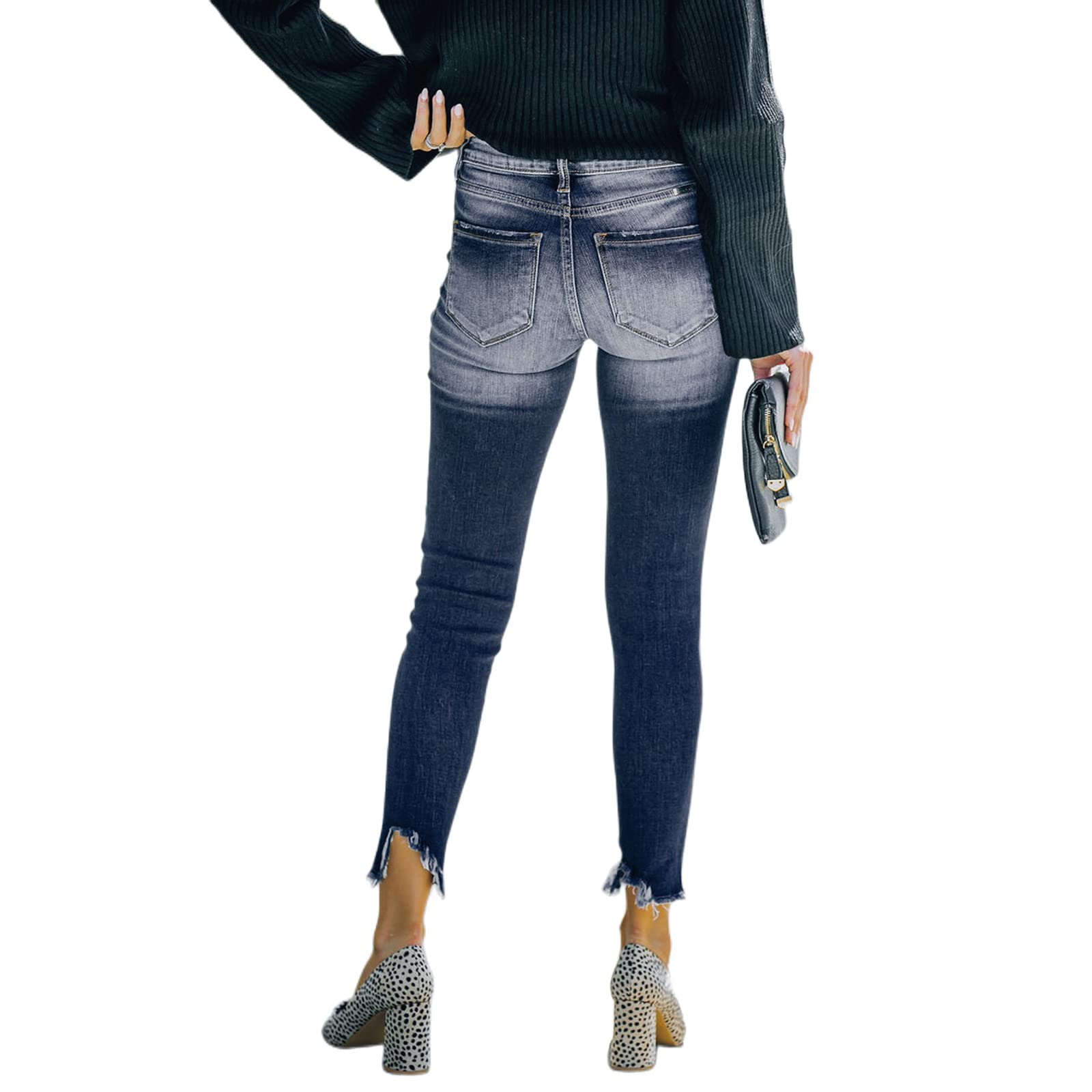 LONGYIDA Women's Ripped Stretch High Waist Skinny Jeans with Button Fly | Trendy Distressed Denim Pants for Casual Wear & Night Out