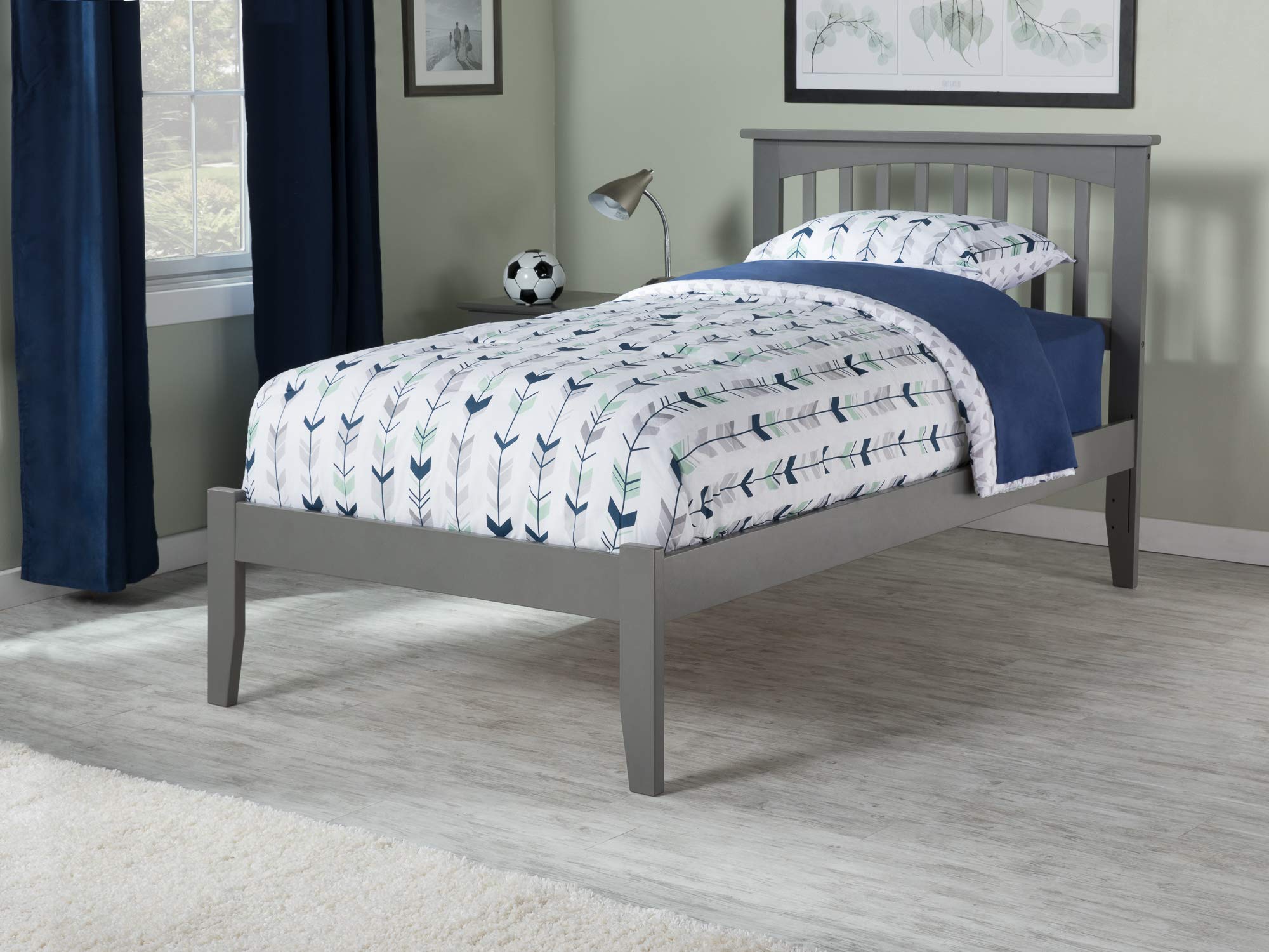 AFI Mission Twin Platform Bed with USB Charger - Modern Grey Wooden Bed Frame for Kids & Teens - Perfect for Small Rooms, Dorms, and Shared Spaces