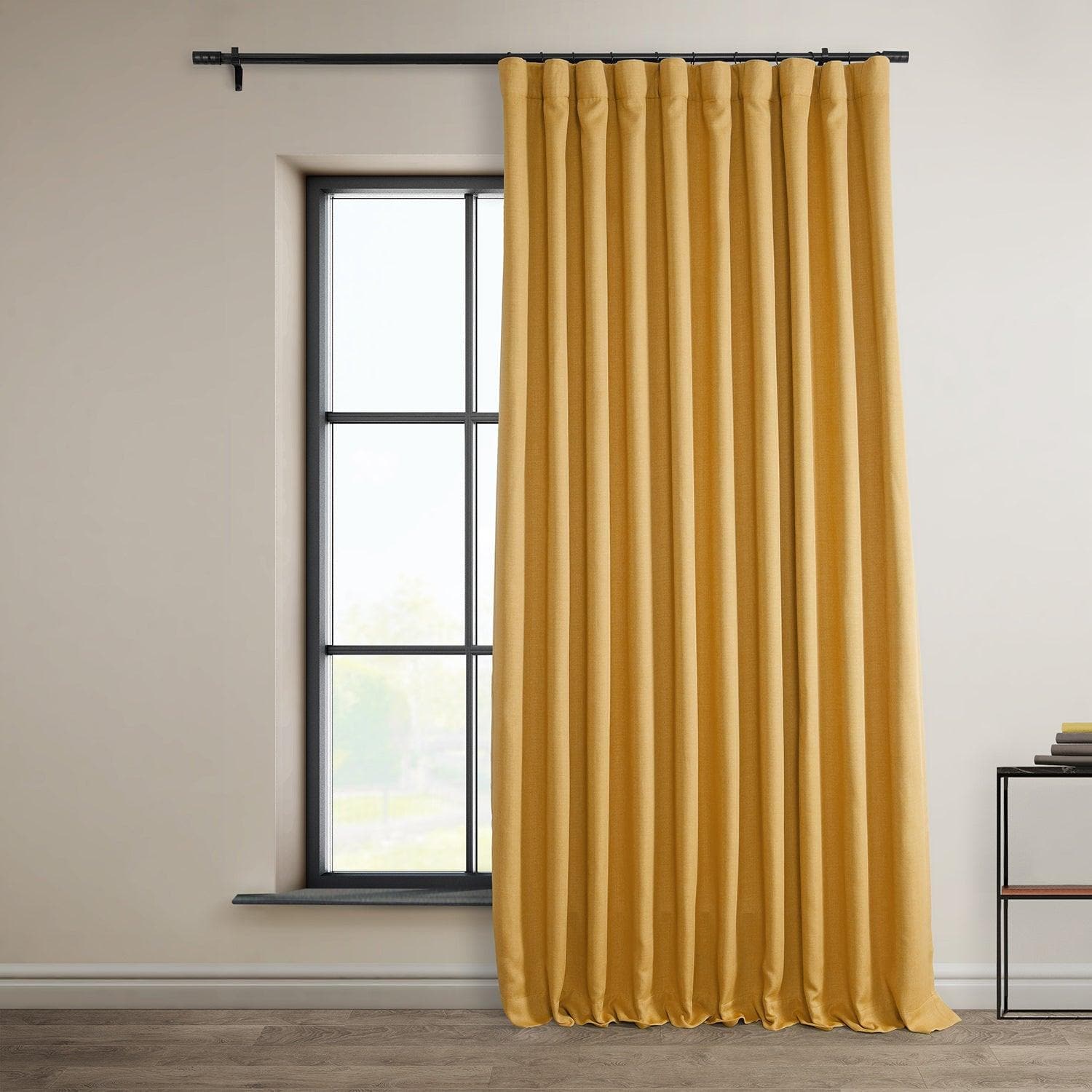 Dandelion Gold Extra Wide Textured Faux Linen Blackout Curtains - Thermal Insulated Window Drapes for Living Room, Bedroom & Nursery (Set of 2 Panels)