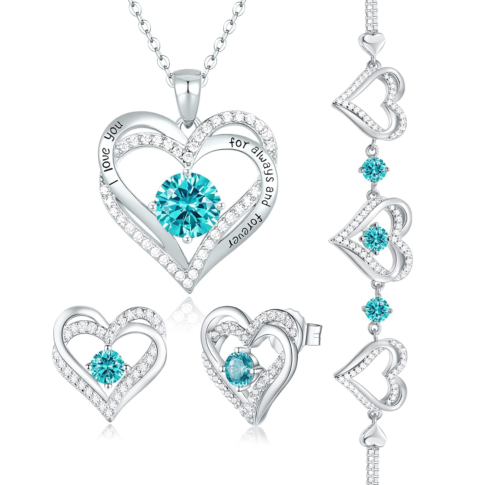 Forever Love Heart Jewelry Set for Women - Necklace, Bracelet & Earrings | Christmas & Birthday Gift for Wife, Mom, Girlfriend | Perfect for Anniversaries, Valentine's Day & Special Occasions