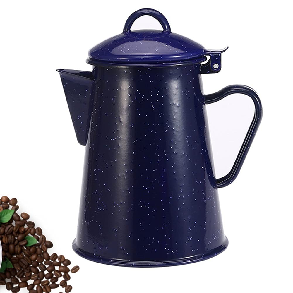 Vintage 1.2L Enamel Coffee Pot & Tea Kettle - Starry Sky Blue Retro Teapot for Home, Cafe & Camping - Handmade Stovetop Water Kettle for Coffee Brewing, Tea Making & Kitchen Decor