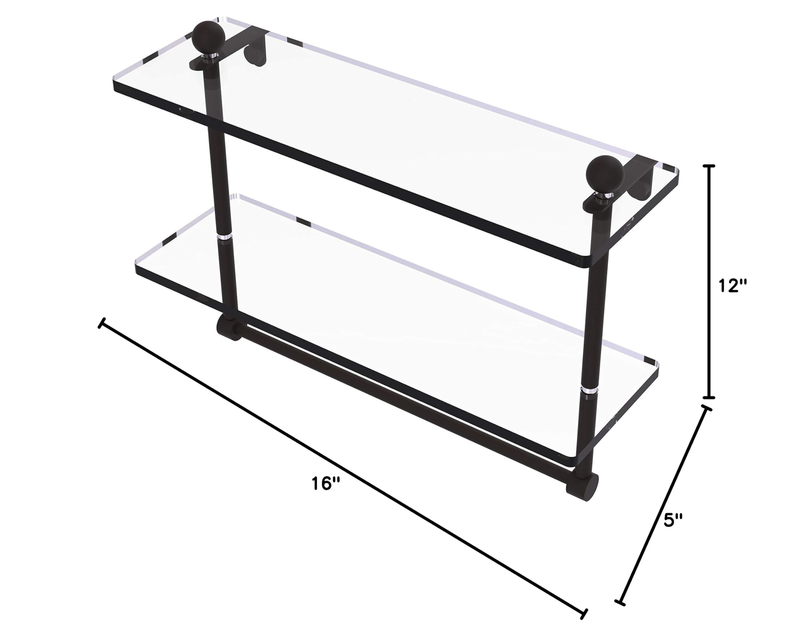 Allied Brass PR-2/16TB 16 Inch Two-Tiered Integrated Towel Bar with Glass Shelf - Oil Rubbed Bronze Bathroom Organizer for Towels & Toiletries | Perfect for Modern Bathrooms, Spas & Guest Suites