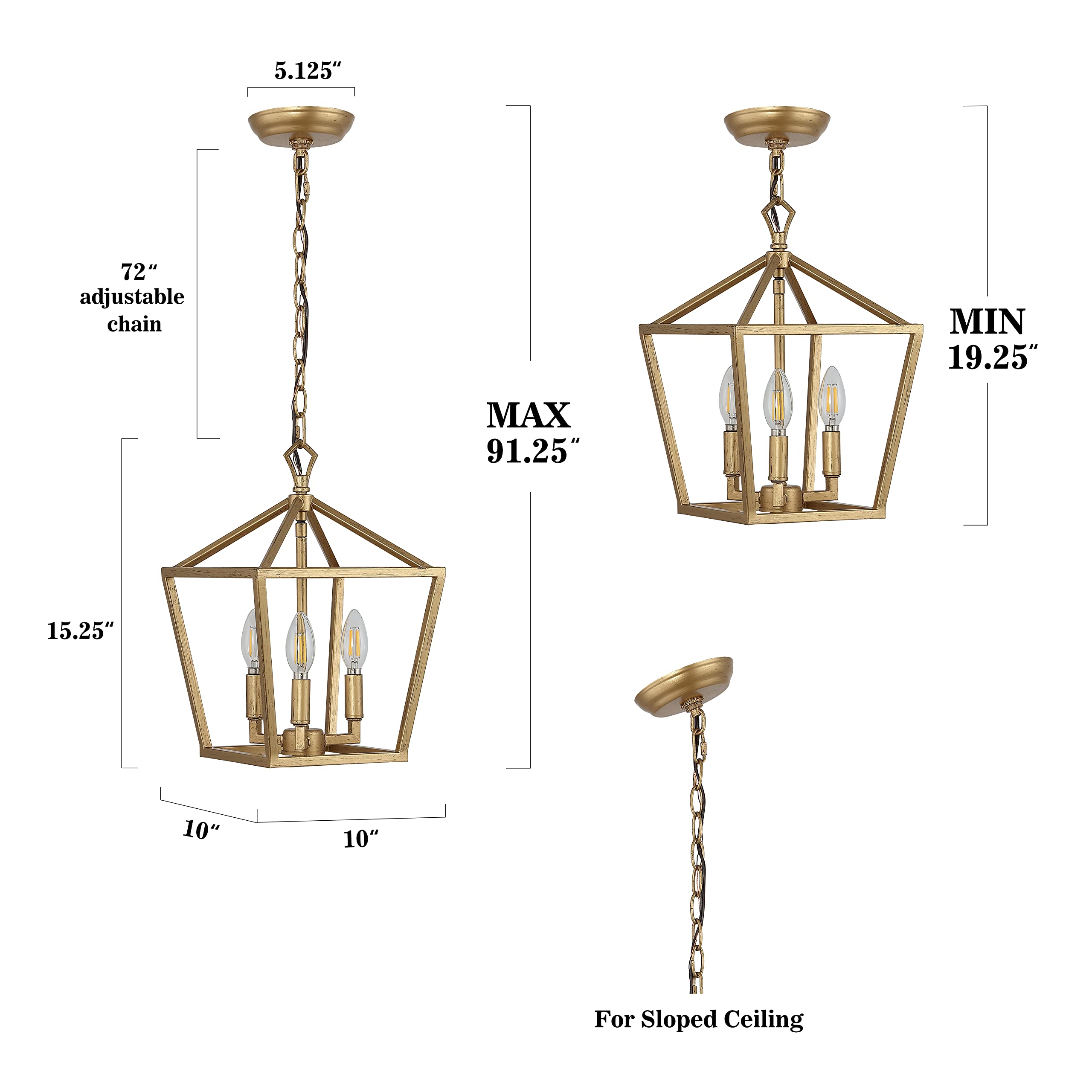 JYL7601B Pagoda Lantern Dimmable LED Pendant Light - 10 Inch Adjustable Metal Fixture in Antique Gold for Farmhouse Dining Room, Living Room, Kitchen, Foyer, Bedroom & Hallway | Classic Traditional Home Decor Lighting for Indoor Spaces