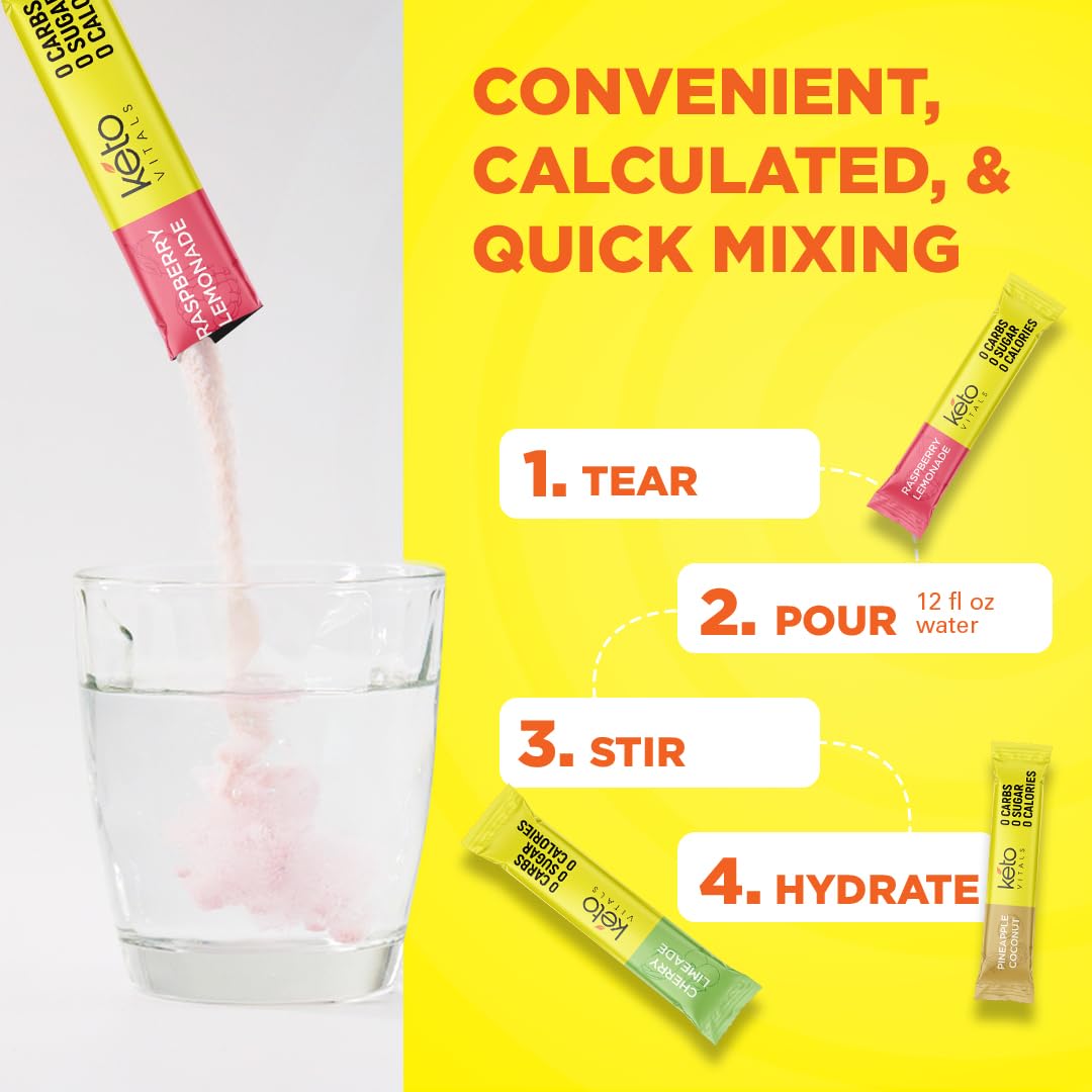 Keto Vitals Tropical Keto Electrolyte Powder - Sugar Free Electrolyte Drink Mix with Potassium, Magnesium, Sodium & Calcium - Hydration Powder Packets for Keto Diet & Workout Recovery - 30 Servings - Perfect for Post-Workout, Travel & Daily Hydration