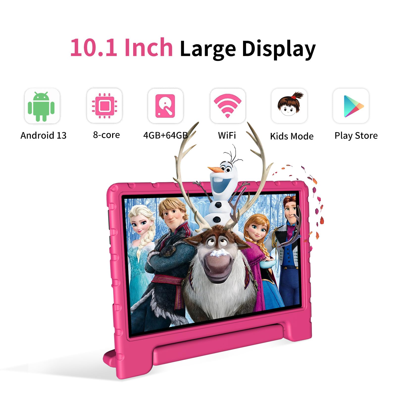 10 Inch Kids Tablet Android - 64GB Storage, Octa-Core Processor, WiFi 6, Long Battery Life with Parental Control & Google Kids Space | 1280x800 HD Display in Pink | Perfect for Learning, Games & Entertainment at Home or Travel