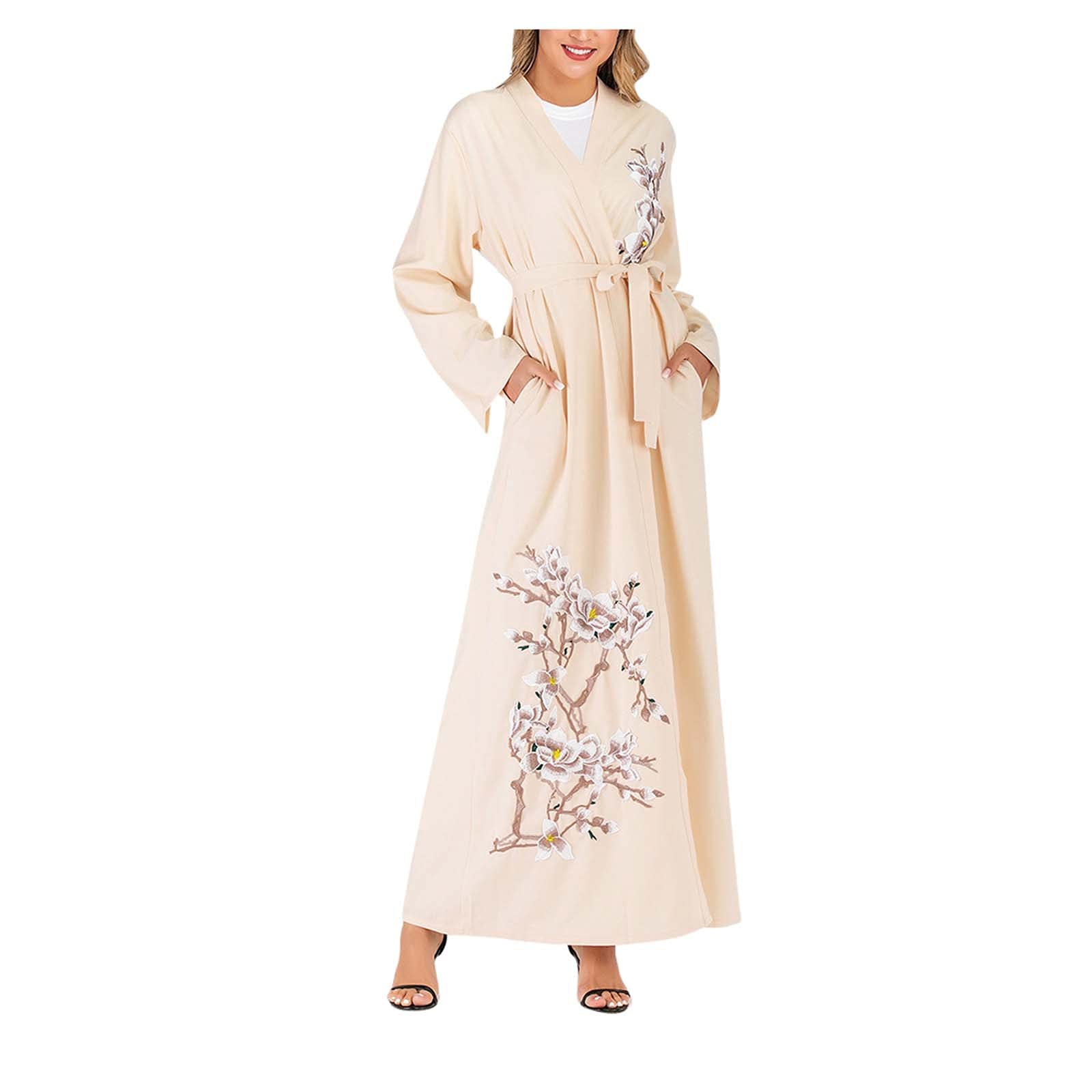 Vintage Muslim Maxi Dress for Women - Long Floral Printed Islamic Abaya Kaftan | Elegant Prayer Dress for Mosque, Eid, Wedding & Special Occasions