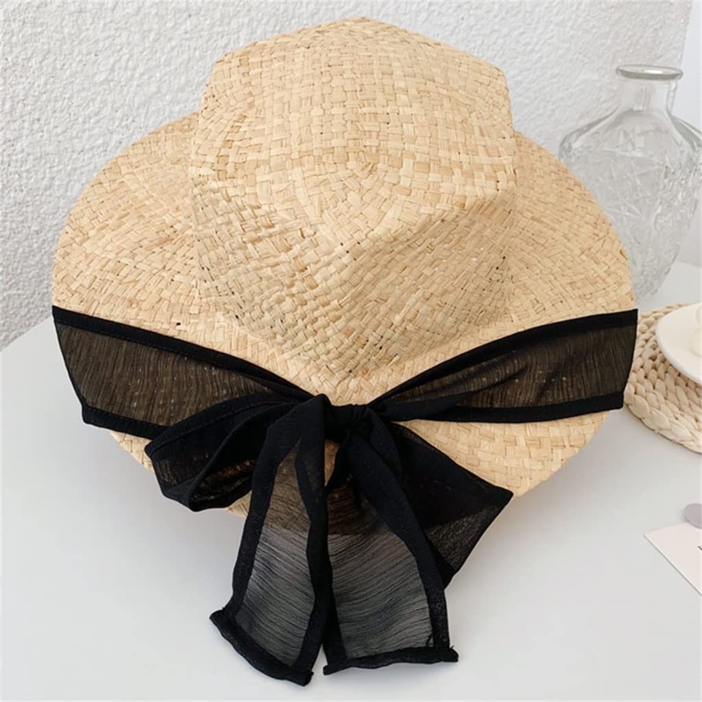 MJWDP Women's Retro Hexagon Straw Hat - Handmade Raffia Sun Hat with Hollow Design for Beach, Outdoor & Summer Sun Protection (Black) - Perfect for Vacations, Travel & Fashion Accessories
