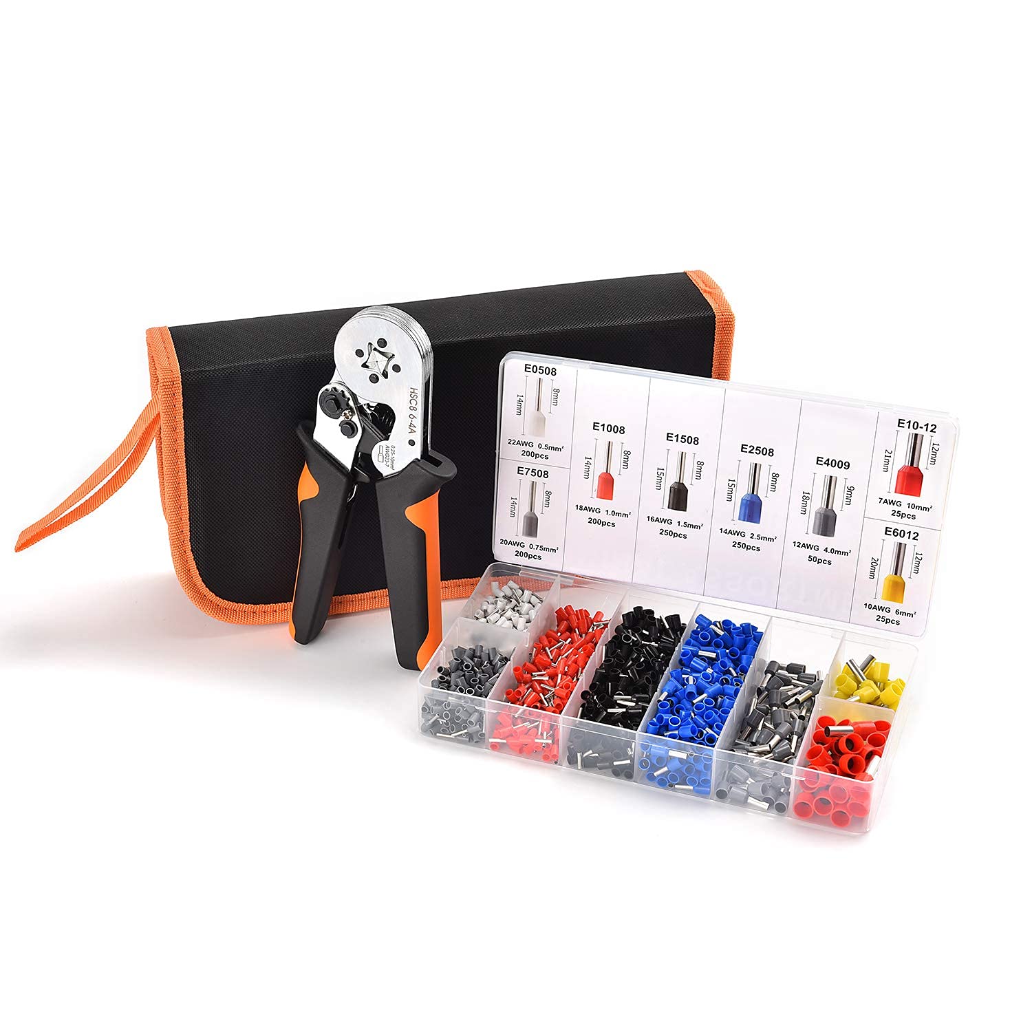 Professional Ferrule Crimping Tool Kit with 1200PCS Copper Terminals & Self-Adjusting Ratchet - AWG23-7 Wire Crimper Set with Oxford Storage Bag for Electrical Wiring, DIY Projects, and Industrial Applications