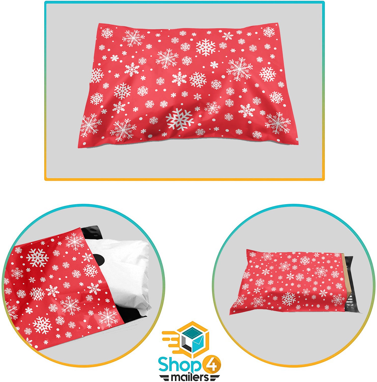 10 x 13 Inch Christmas Snowflake Red Holiday Poly Mailer Envelopes - 2 Mil Thick Waterproof Shipping Bags for Holiday Gifts, Greeting Cards & Ecommerce Packaging (Pack of 10) | Perfect for Christmas, Hanukkah & Winter Season Mailing