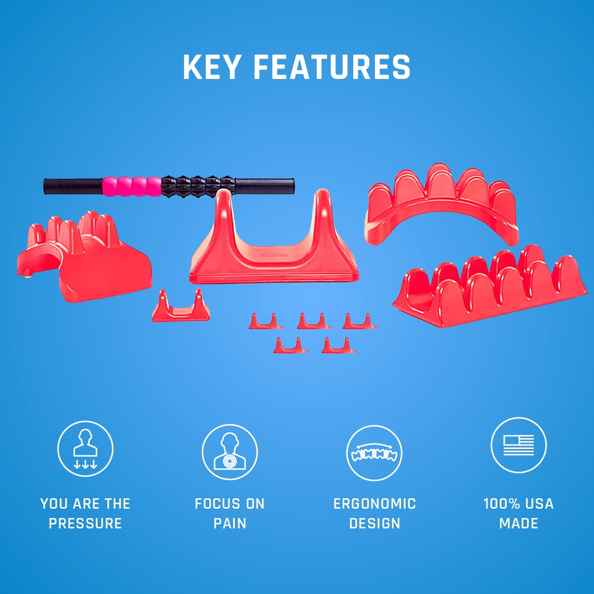 PSO-Everything Manual Psoas Release Tool & Back Massager Bundle - Mini Personal Massager, Neck Release Tool for Deep Tissue & Muscle Tension Relief - Sunset Red - Perfect for Home, Office & Travel Use