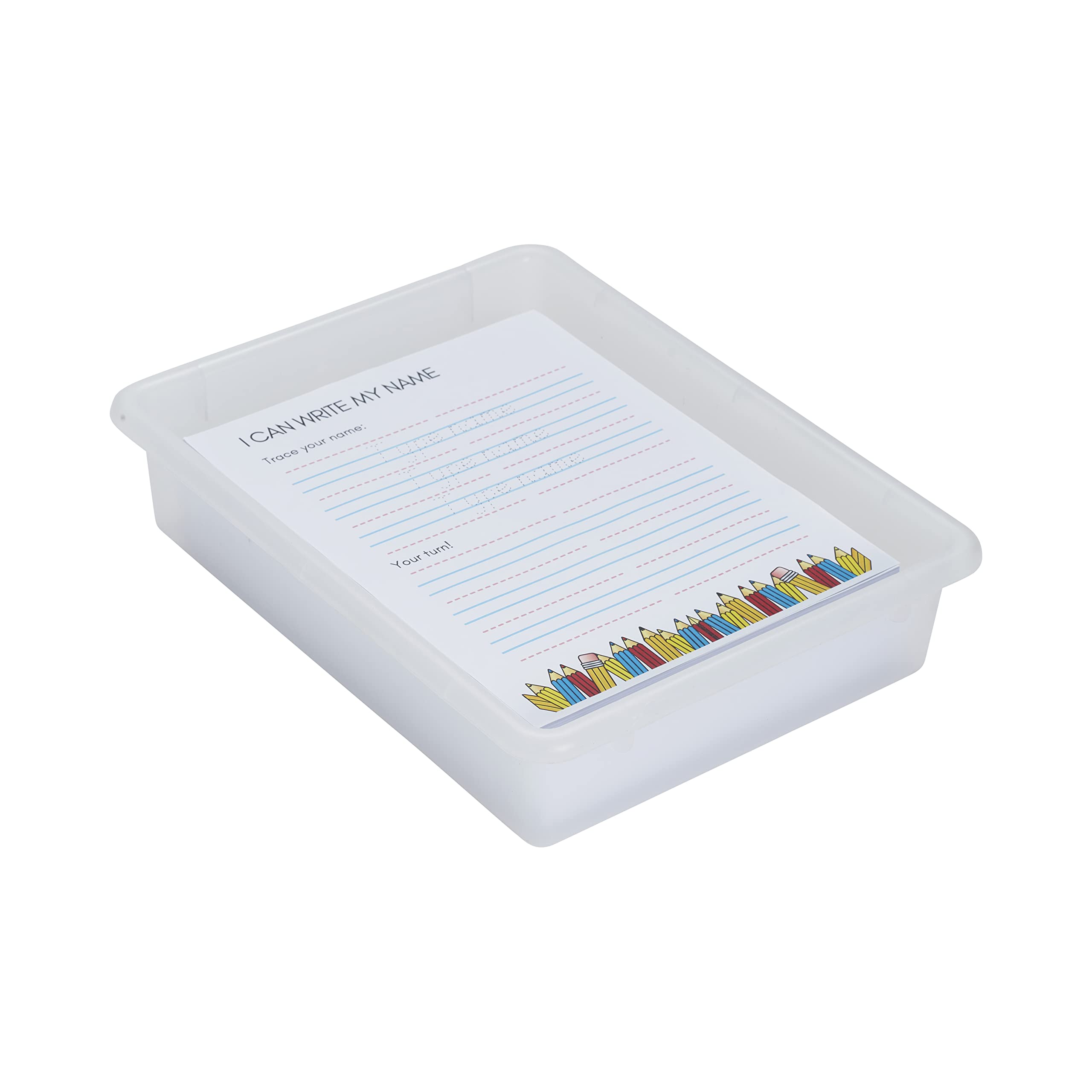 ECR4Kids 10-Piece Clear Plastic Letter Size Storage Trays with Lids - Organize Classroom Supplies, Office Files & Craft Materials - Stackable Storage Bins for School, Home & Office Organization
